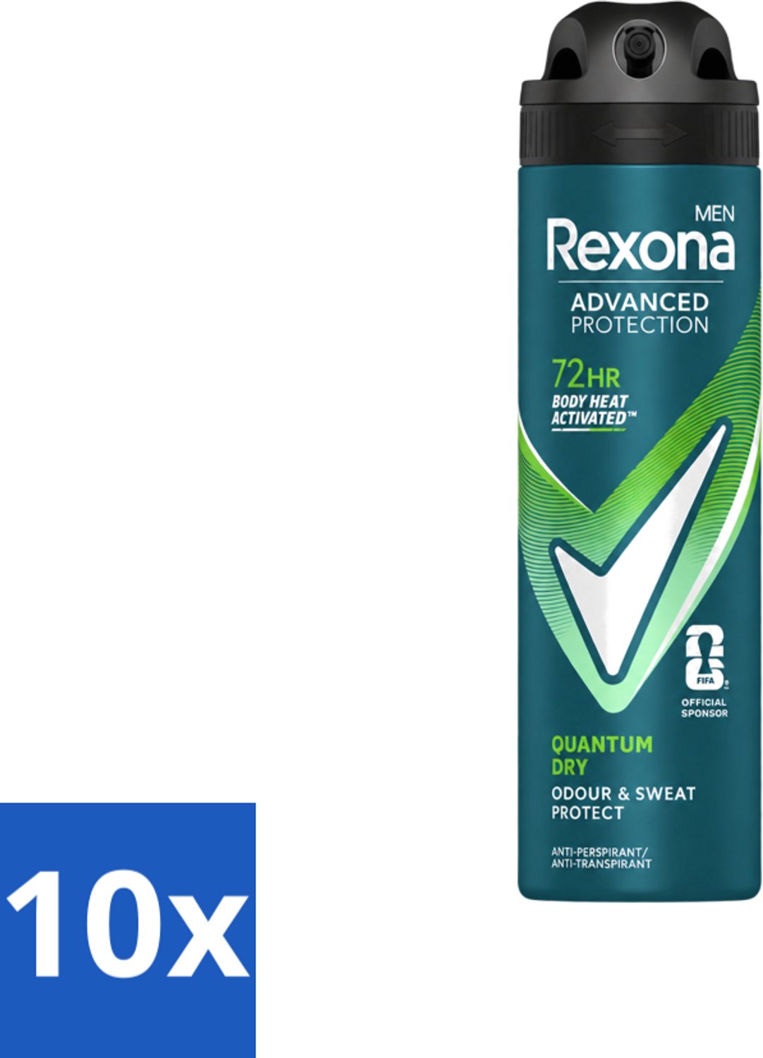 10 x Rexona Men - Quantum Dry - Deodorant Spray - Anti-transpirant - 150 ml - Voordeelverpakking - 10 stuks