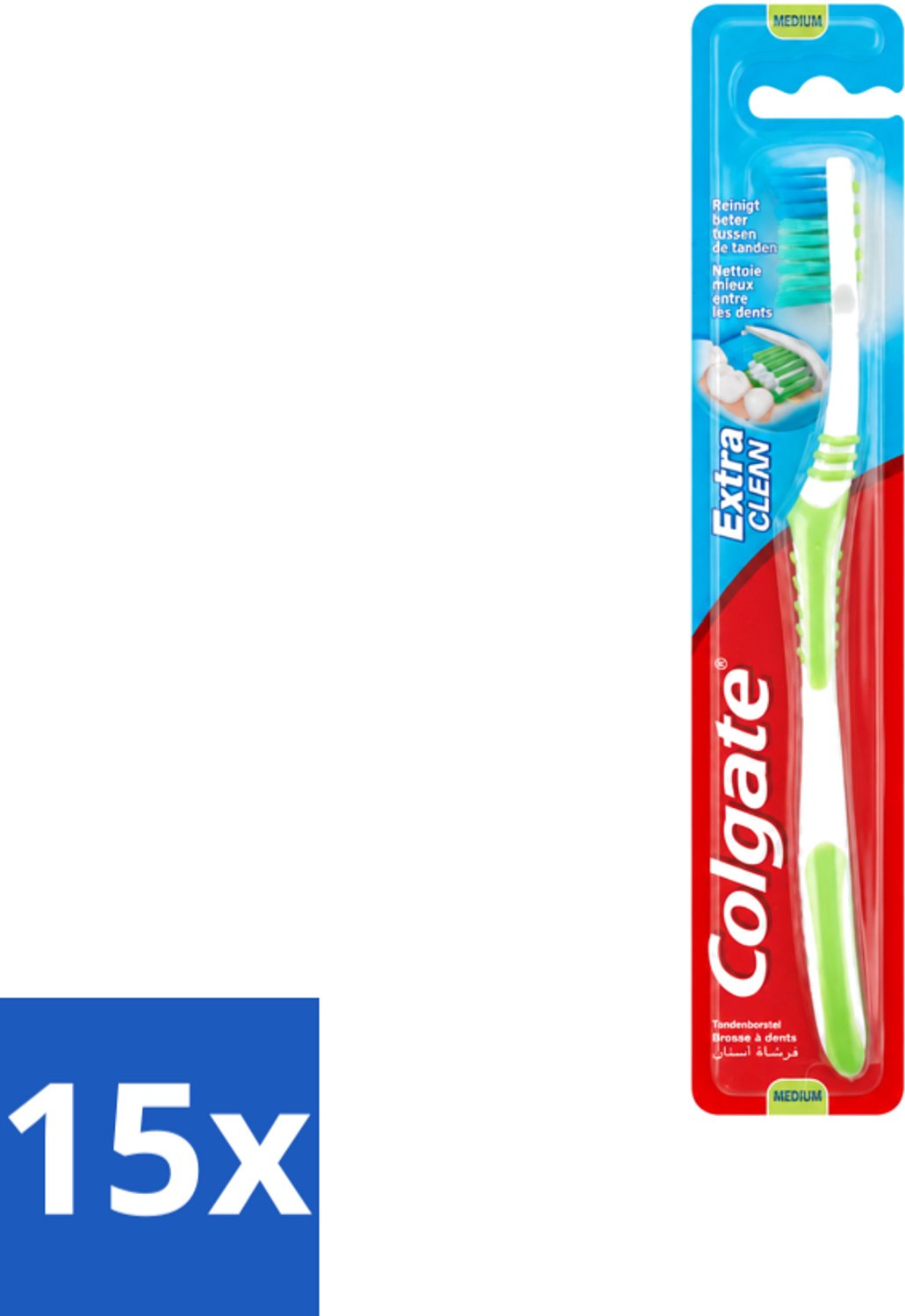 15 x Colgate - Tandenborstel - Extra Clean Medium - 1 Tandenborstel - Voordeelverpakking - 15 stuks