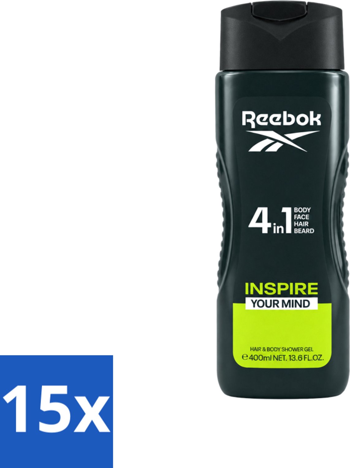 15 x Reebok - Inspire Your Mind - Douchegel - 4 in 1 - 400 ml - Voordeelverpakking - 15 stuks