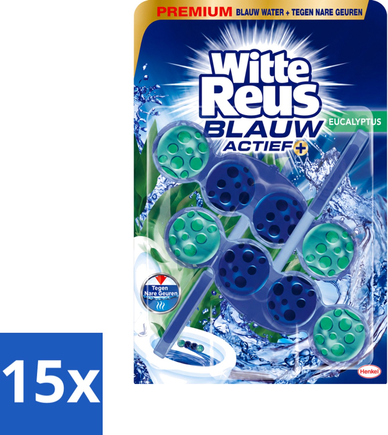 15 x Witte Reus - Toiletblok - Blauw Actief Eucalyptus - 2 Toiletblokken - Voordeelverpakking - 15 stuks