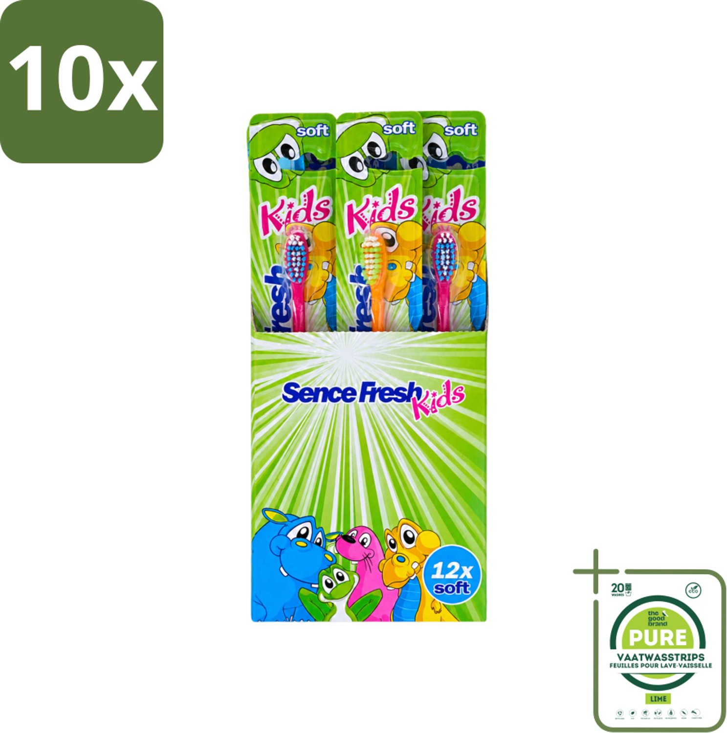 10 x Sence - Fresh Kids Soft - Tandenborstels - Zacht - 12 Tandenborstels - Grootverpakking - Vaatwasstrips - Tandenborstel Voor Kinderen - Zachte Tandenborstel - Tandenborstel Voor Jonge Kinderen - Gezonde Mondhygiëne - Kindertandborstel