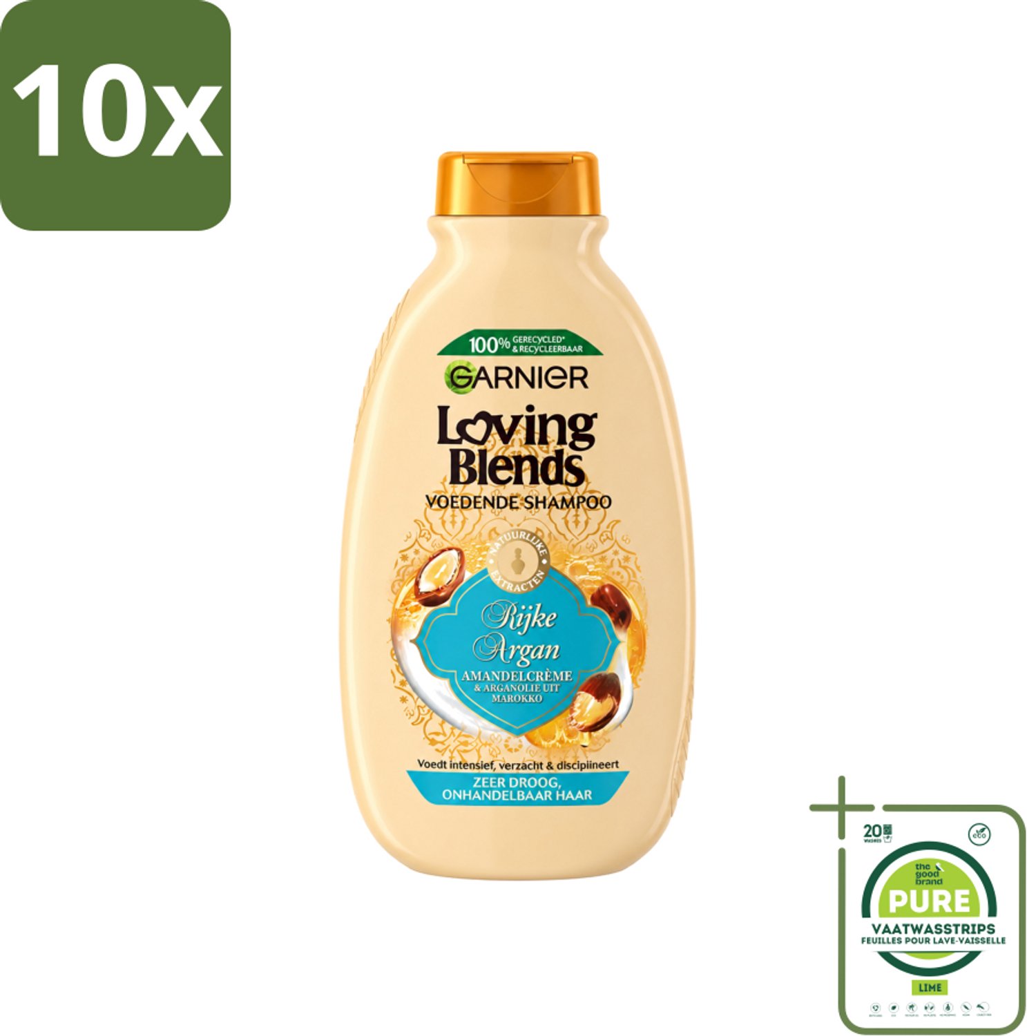10 x Garnier - Loving Blends - Shampoo - Rijke Argan - Zeer Droog Onhandelbaar Haar - 300 ml - Grootverpakking - Vaatwasstrips - Argan Shampoo - Voedend Haar - Droog Haar - Onhandelbaar Haar - Haar Verzorging