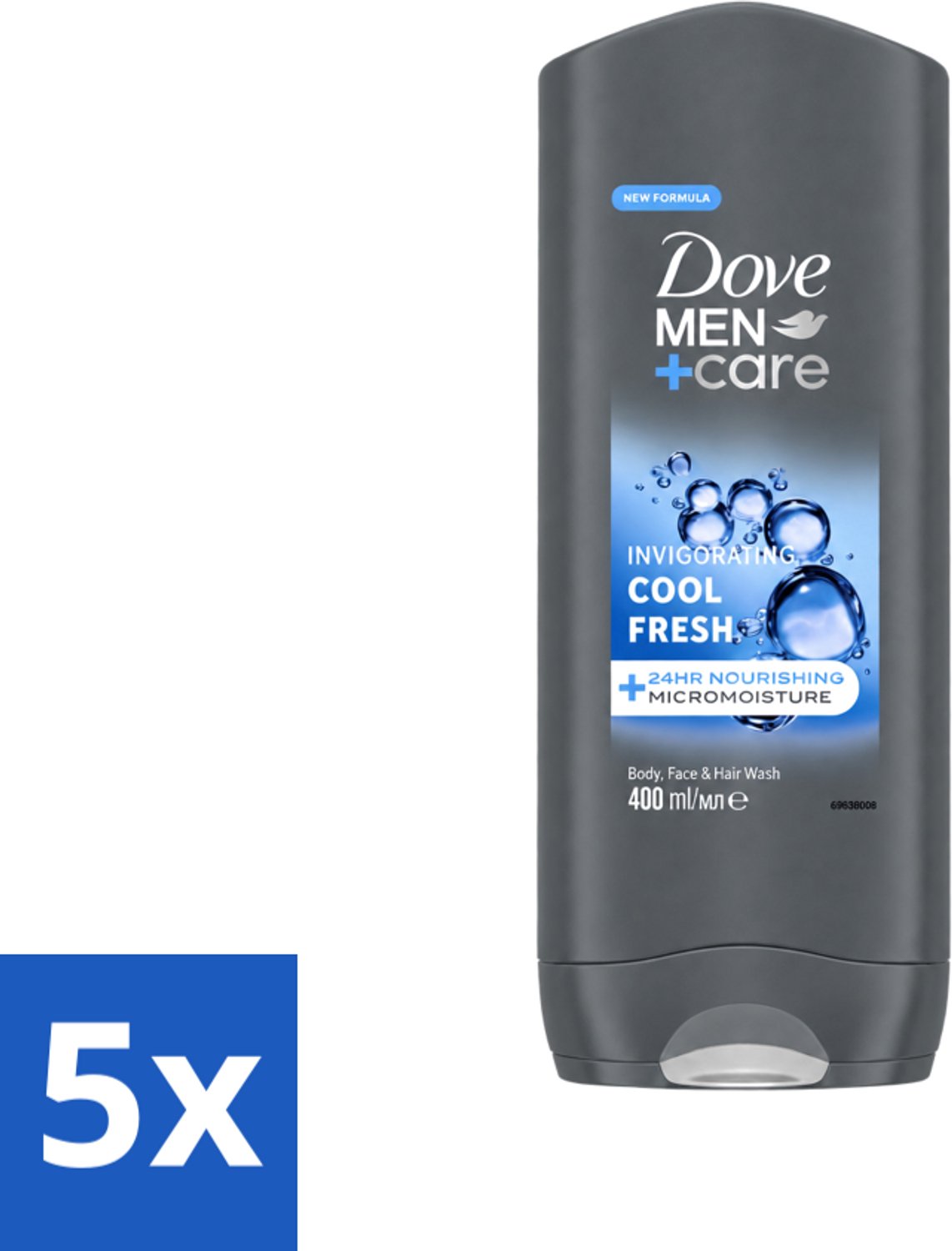 5 x Dove - Douchegel - Men+ Care Cool Fresh - Verfrissend en energiegevend - 400 ml - Voordeelverpakking - 5 stuks