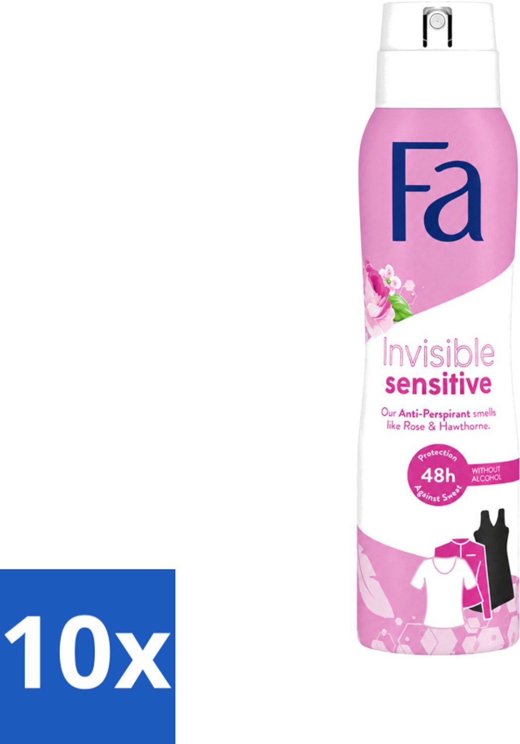 10 x Fa - Deodorant Spray - Invisible Sensitive - Anti-transpirant & Perspirant - 150 ml - Voordeelverpakking - 10 stuks