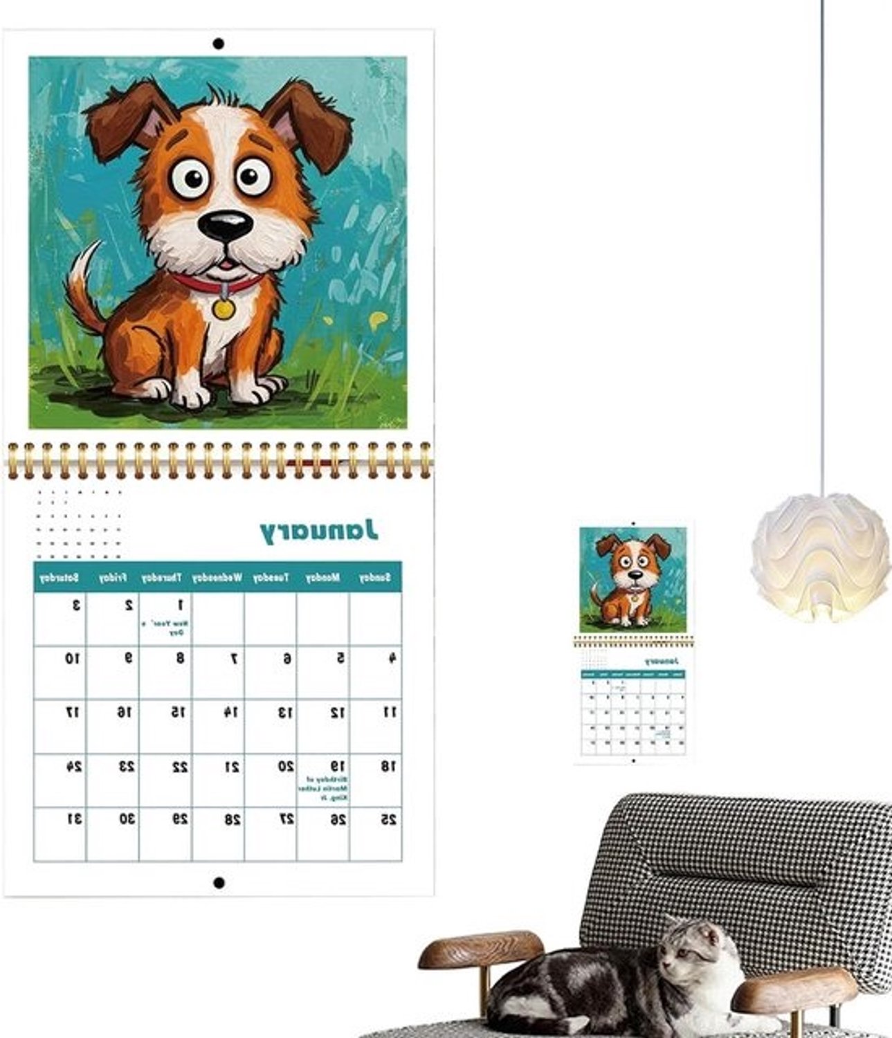 Bureaukalender 2026 - Planner en jaarkalender - Afspraken bijhouden - Humoristische hondenmotieven - 21.5 x 21 cm - Multicolor