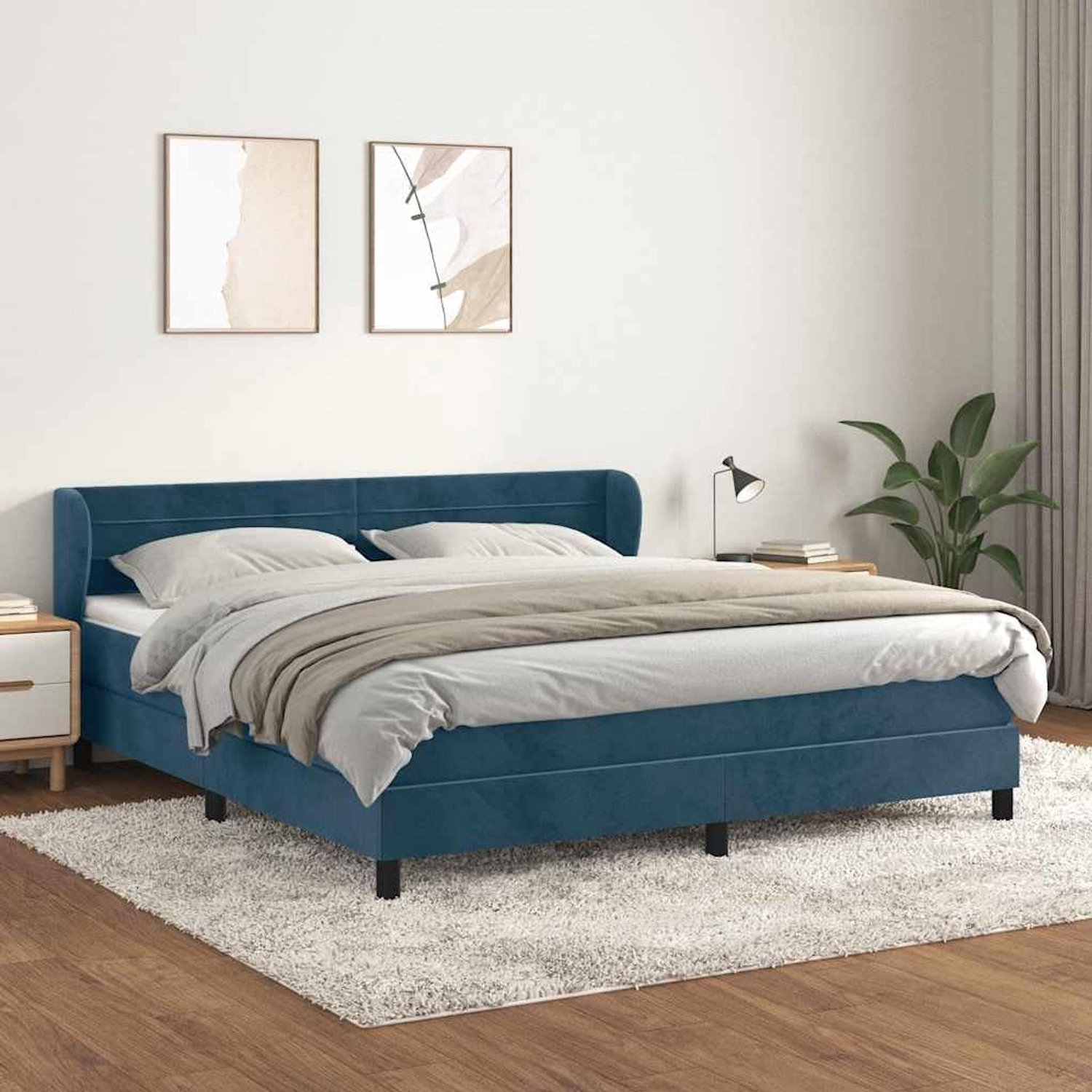 Fluweel verstelbaar hoofdbord boxspring 160x200 donkerblauw
