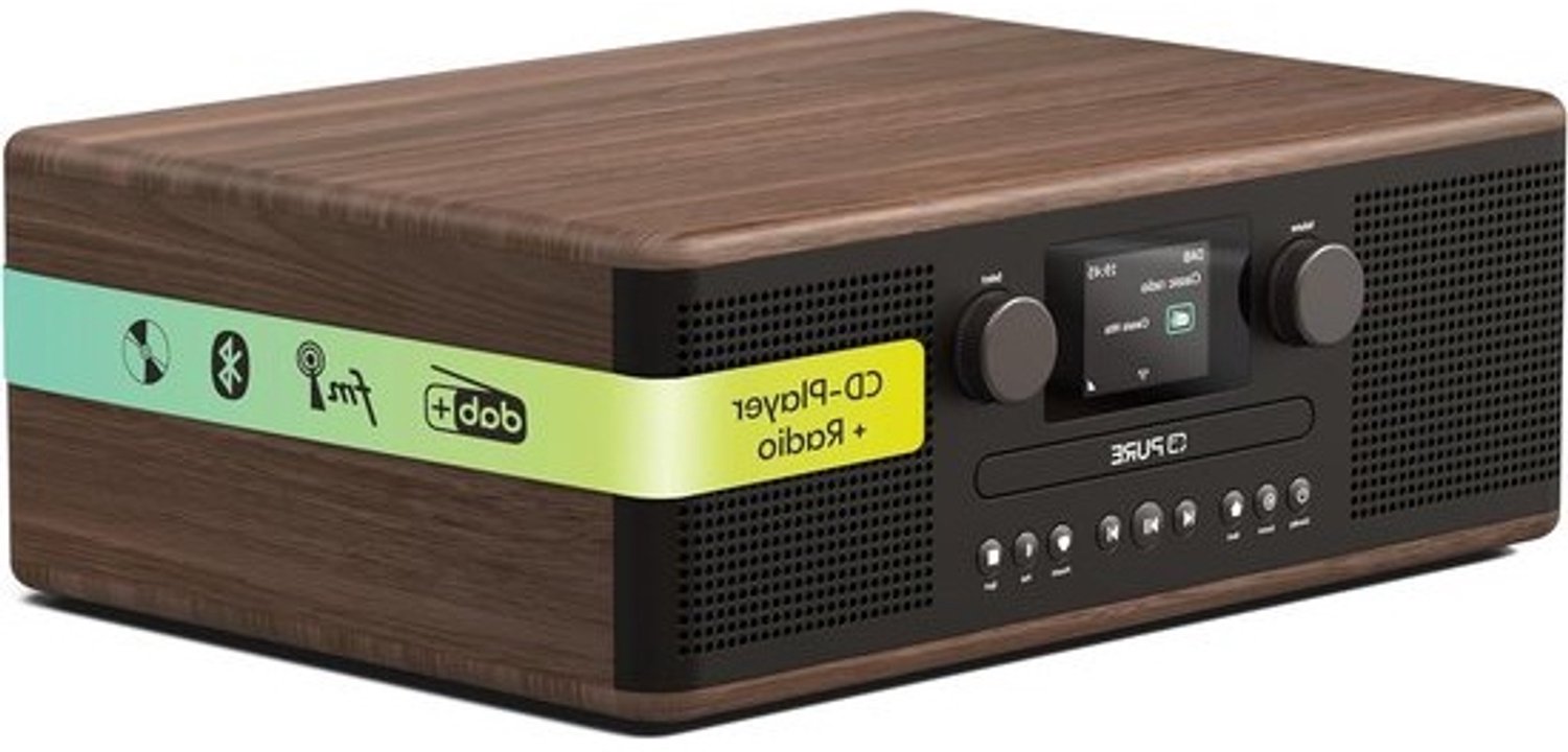 Pure Classic C-D6 muzieksysteem - cd-speler, DAB+/FM, Bluetooth, AUX, USB, alarm en slaaptimer - koffie zwart/walnoot