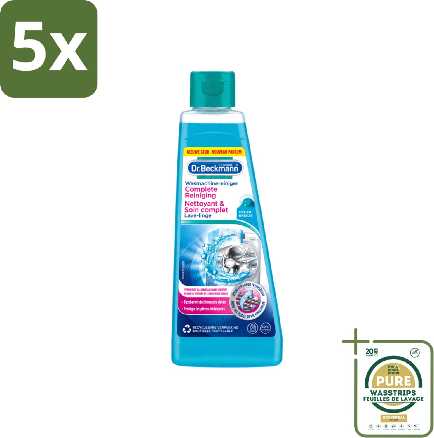 5 x Dr.Beckmann - Wasmachinereiniger - Ocean Breeze - Anti-Kalk - 250 ml - Wasstrips - Wasmachine Reinigen - Kalk Verwijderen - Wasmachine Reinigingsmiddel - Anti-kalk - Wasmachine Geur