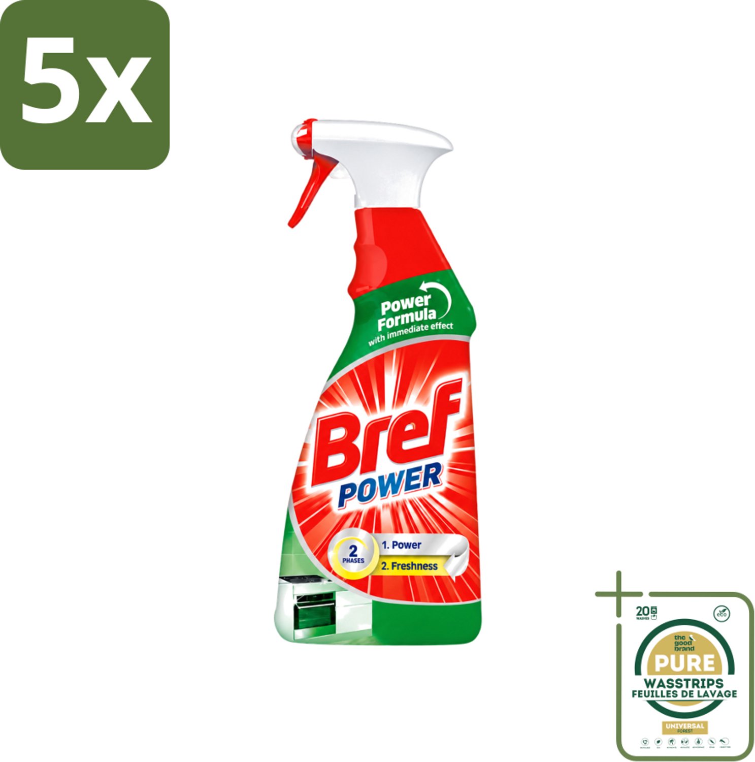 5 x Bref Power - Keukenreiniger - Spray - Ontvetter - 750 ml - Wasstrips - Keukenreiniger - Ontvettingscrème - Vet Verwijderen - Krachtige Spray - Keuken Reinigen