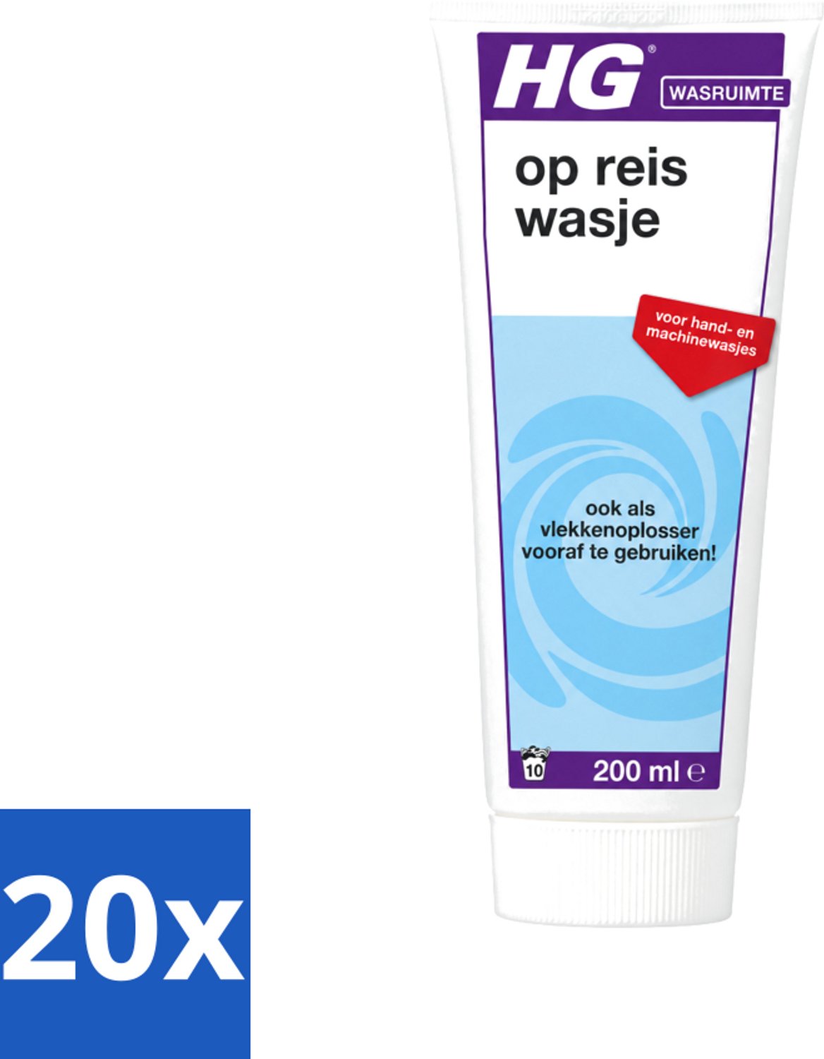 20 x HG - Wasruimte - Op-Reis-Wasje - Voor Hand & Machine Wasjes - 200 ml - Voordeelverpakking - 20 stuks