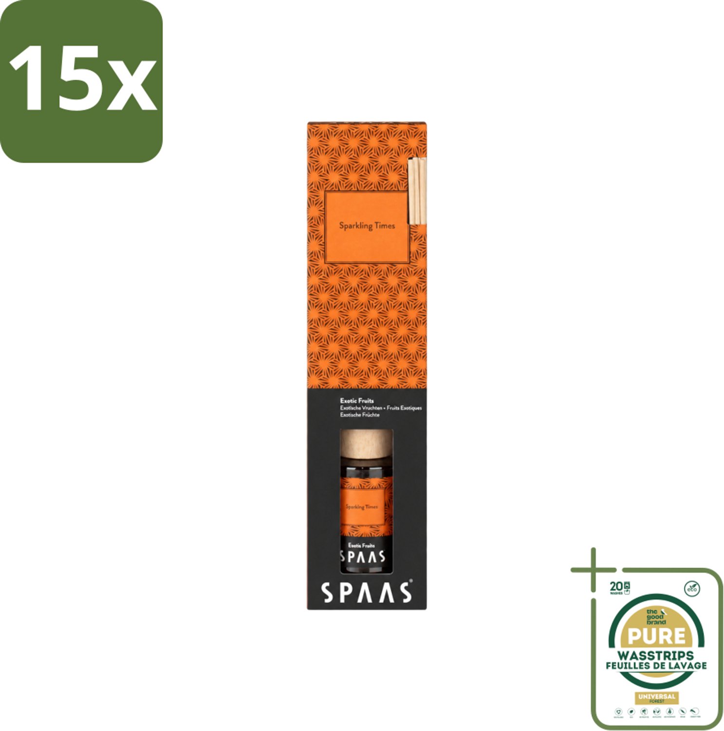 15 x Spaas - Geurstokjes - Sparkling Times - Exotische Vruchten - 80 ml - Wasstrips - Geurstokjes - Exotische Geur - Fruitige Geur - Spaas Geurstokjes - Sparkling Times