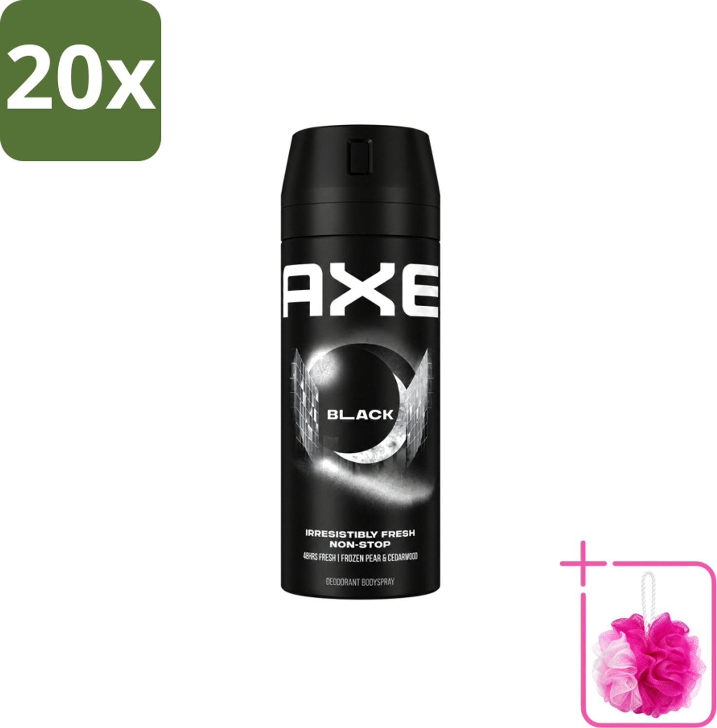 20 x Axe - Deodorant Bodyspray - 48hrs Fresh - Black - Frozen Pear & Cedarwoord - 150 ml - Bulkverpakking - 48 uur bescherming - Douchemop - Deodorant spray