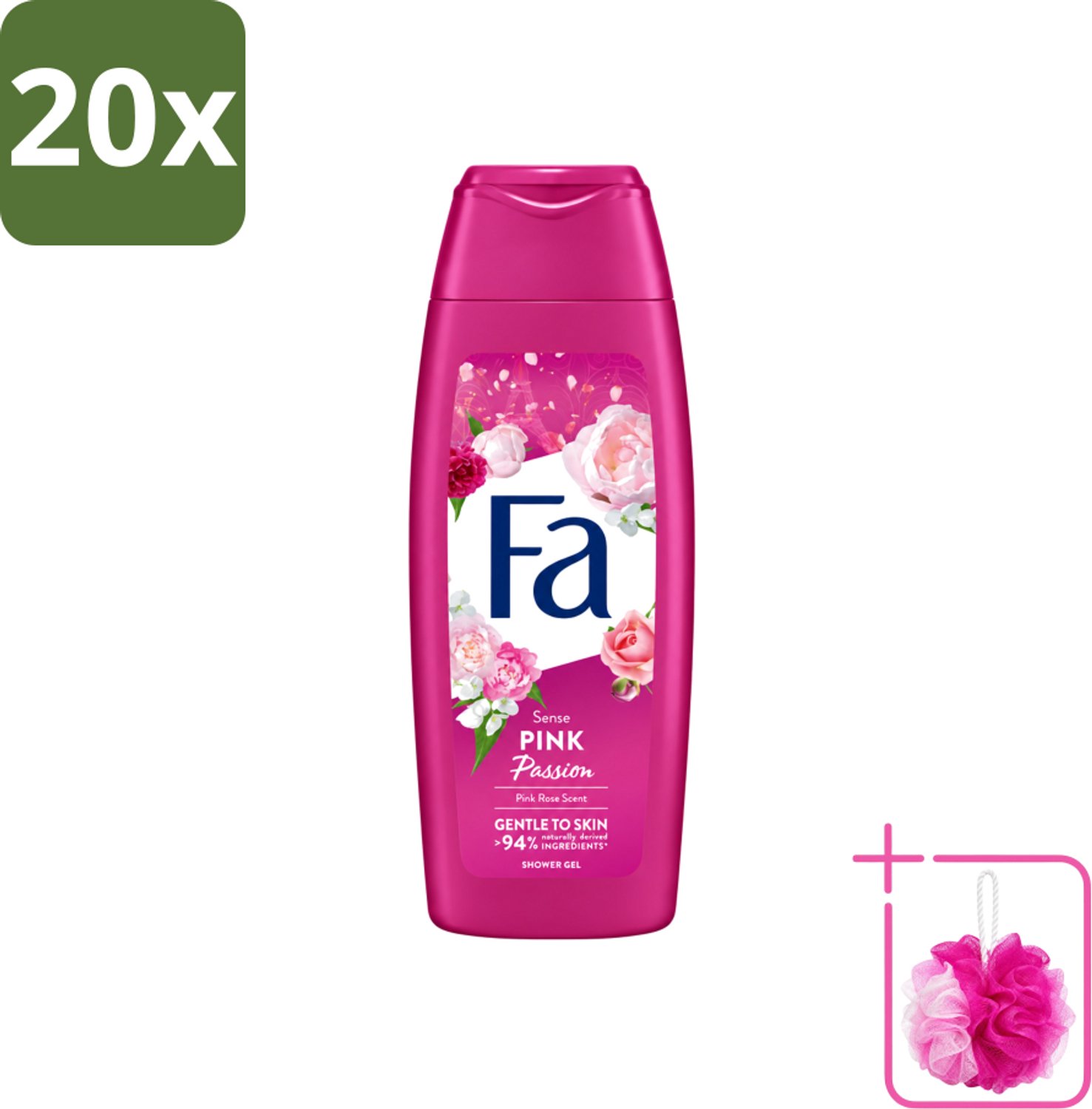 20 x Fa - Pink Passion - Douchegel - Roze Roos - 250 ml - Bulkverpakking - Douchegel roze roos - Douchemop - Roze roos geur