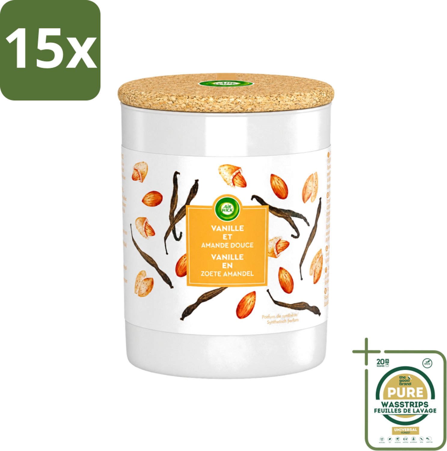 Air Wick 15 x Air Wick - Geurkaars - Vanille & Zoete Amandel - 35 Uur Brandduur - Wasstrips - Geurkaars - Vanille - Amandel - Warme Geur - Sfeer Oranje