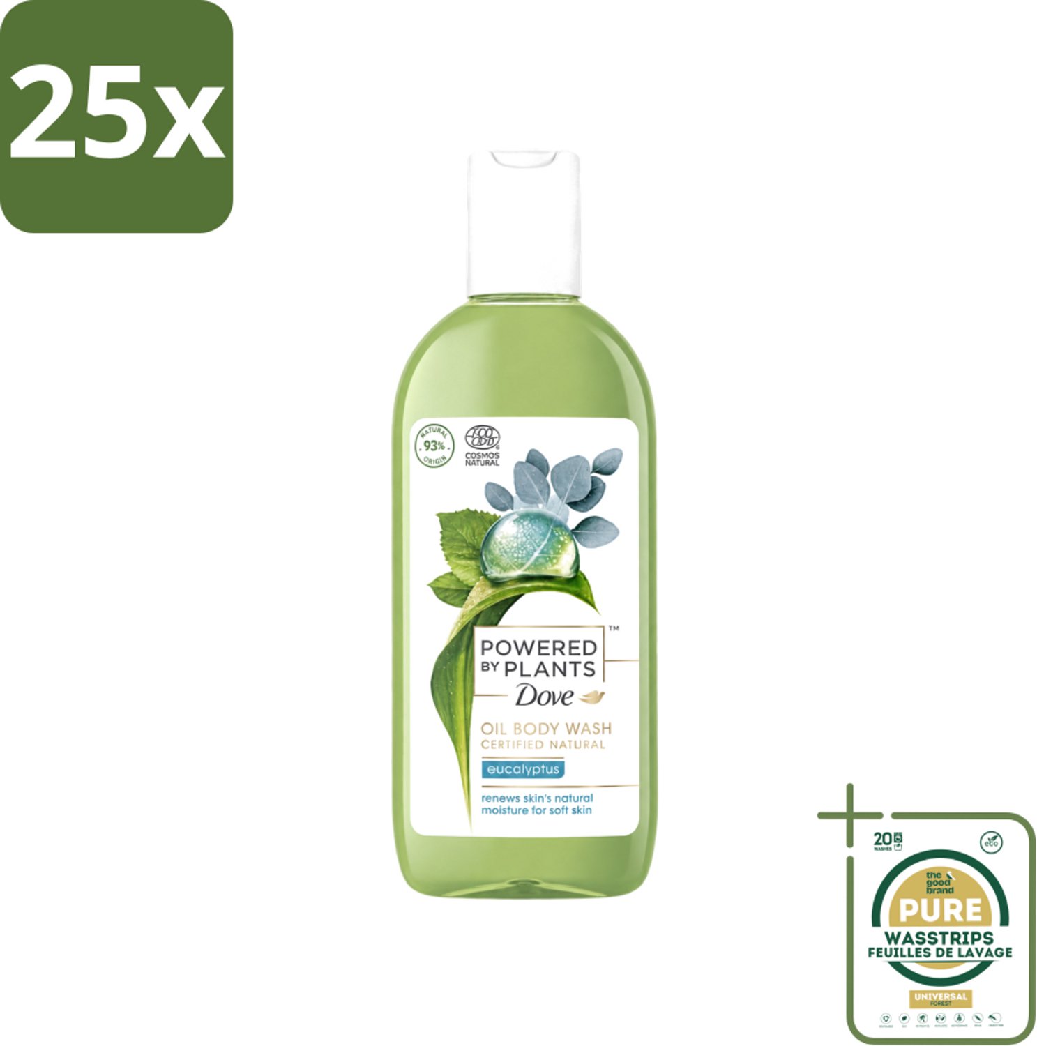 25 x Dove Powered by Plants - Oil Body Wash - Eucalyptus - 250 ml - Wasstrips - Natuurlijke Verzorging - Eucalyptus - Olie - Lichaamsschoonmaak - Hydraterende Douche
