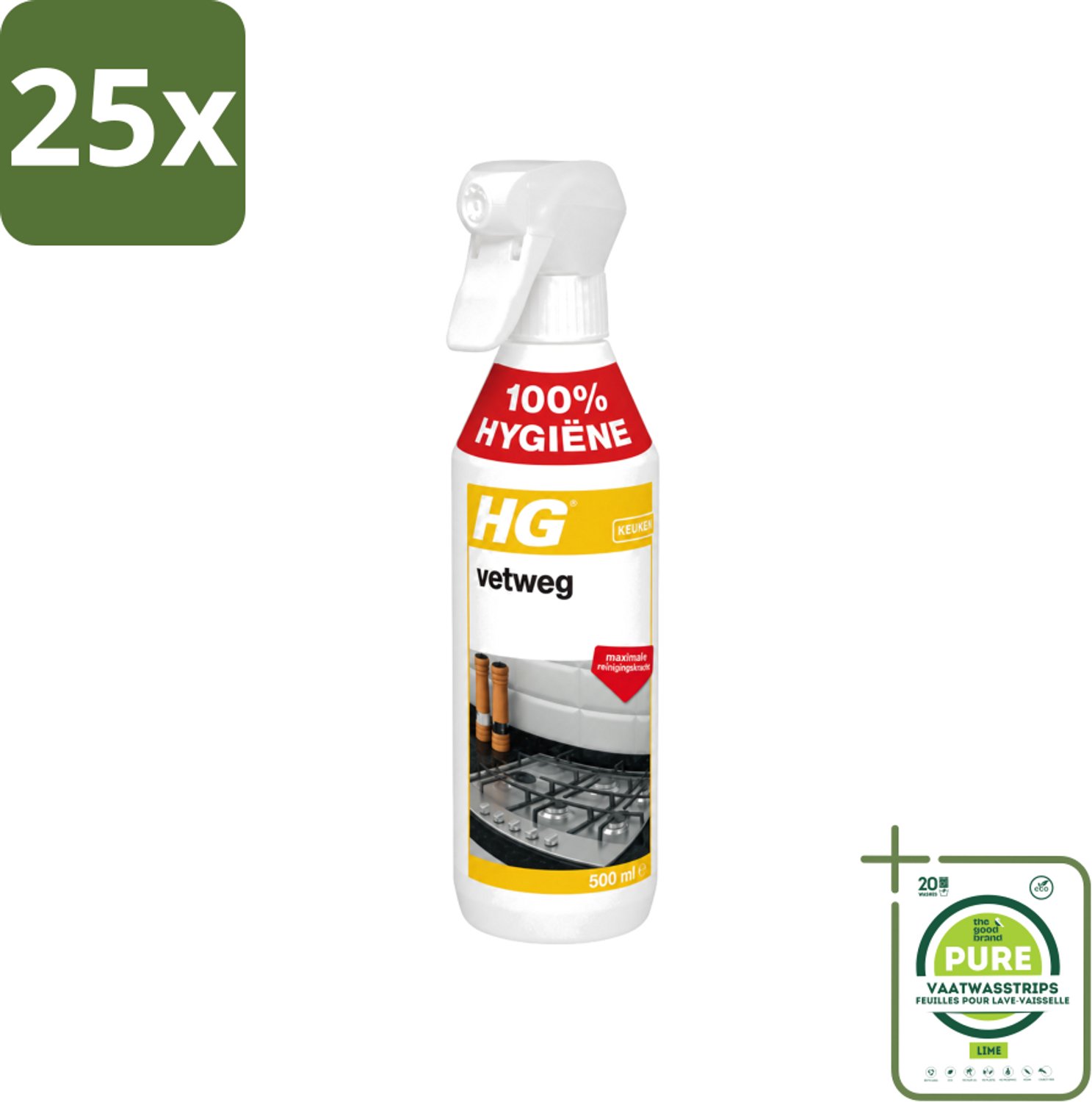 25 x HG - Vetweg - Maximale Reinigingskracht - 500 ml - Grootverpakking - Vaatwasstrips - Keukenreiniger - Vetvrij Maken - Vet Verwijderen - Vet Weg - Reinigen