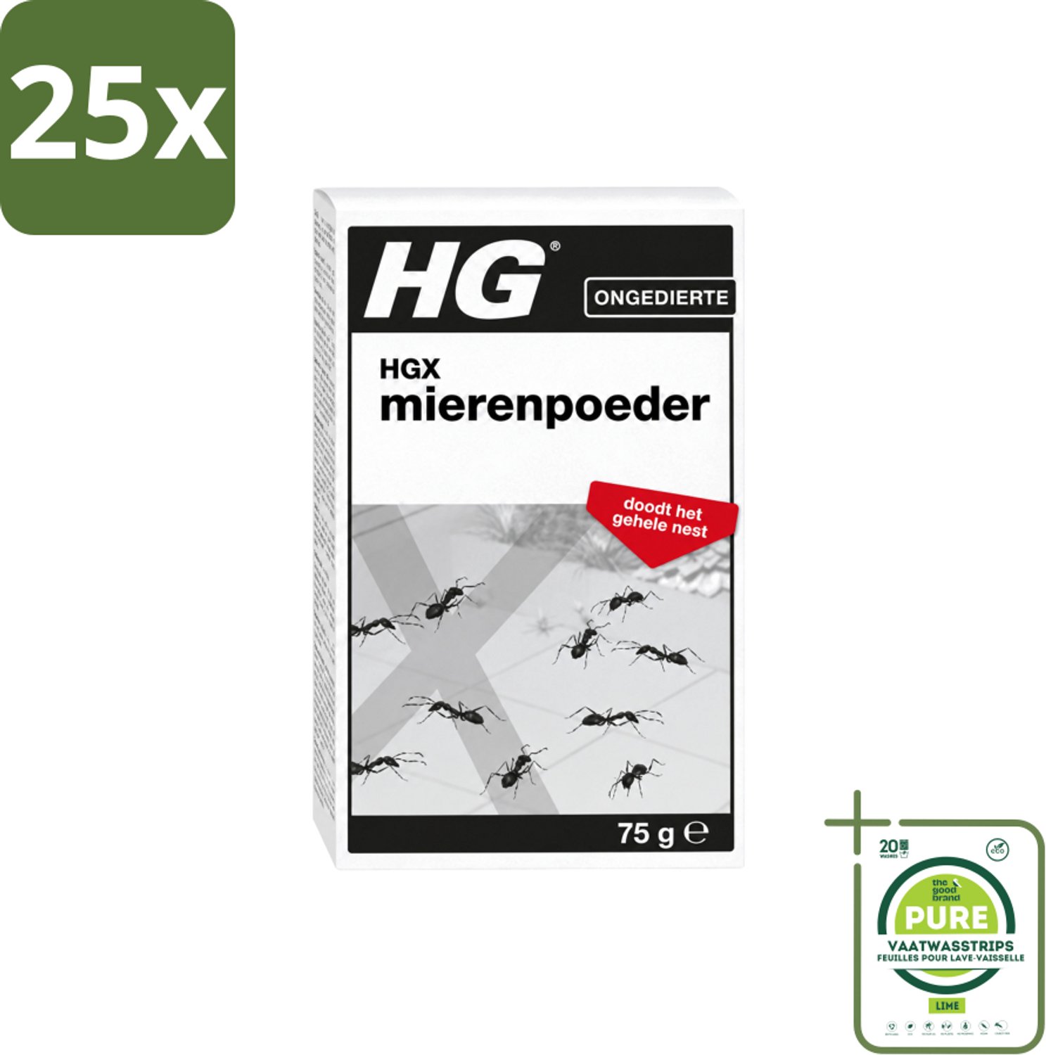 25 x HG X - Ongedierte - Mierenpoeder - Doodt Het Gehele Nest - 75 g - Grootverpakking - Vaatwasstrips - Mierenpoeder - Mierenbestrijding - Mieren Uitroeien - Mierennest - Mieren Buiten