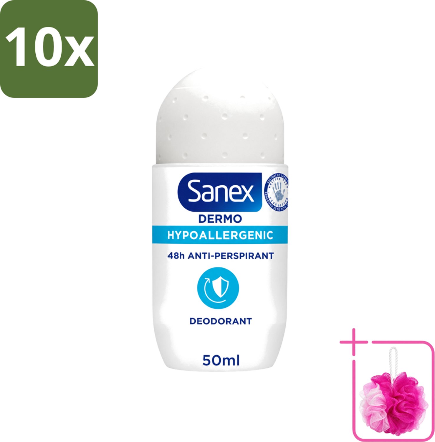 10 x Sanex Dermo - Deodorant Roller - Hypoallergeen - 48h Anti-Transpirant - 50 ml - Bulkverpakking - Deodorant roller - Douchemop - Hypoallergeen deodorant