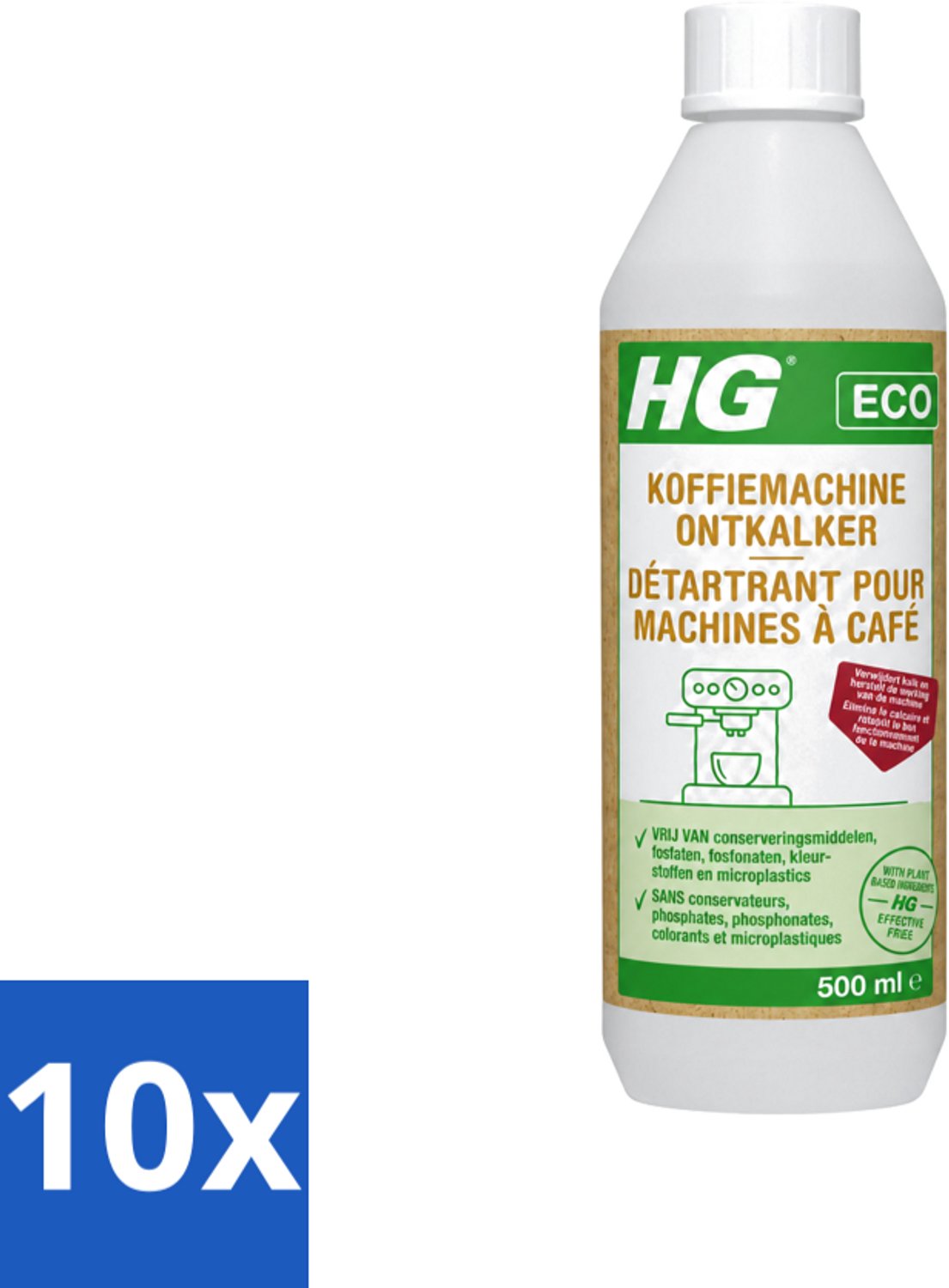 10 x HG ECO - Koffiemachine Ontkalker - Op Basis Van Citroenzuur - 6 Reinigingsbeurten - 500 ml - Voordeelverpakking - 10 stuks