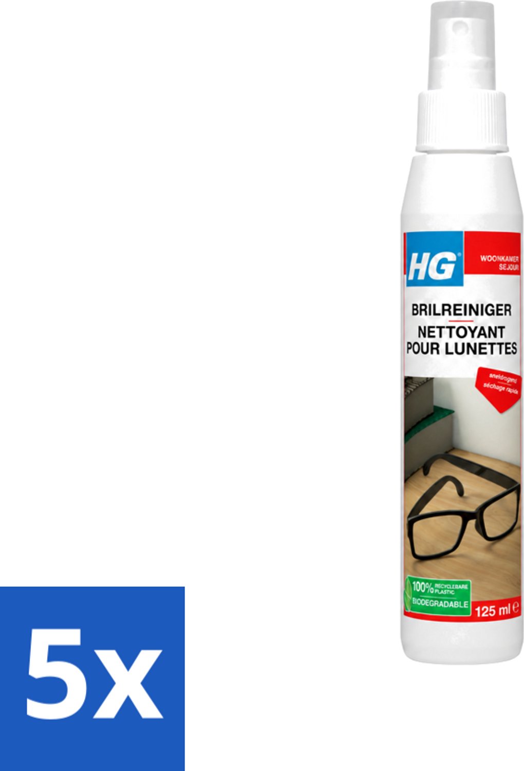 5 x HG - Brilreiniger - Voor Glasheldere Lenzen - 125 ml - Voordeelverpakking - 5 stuks
