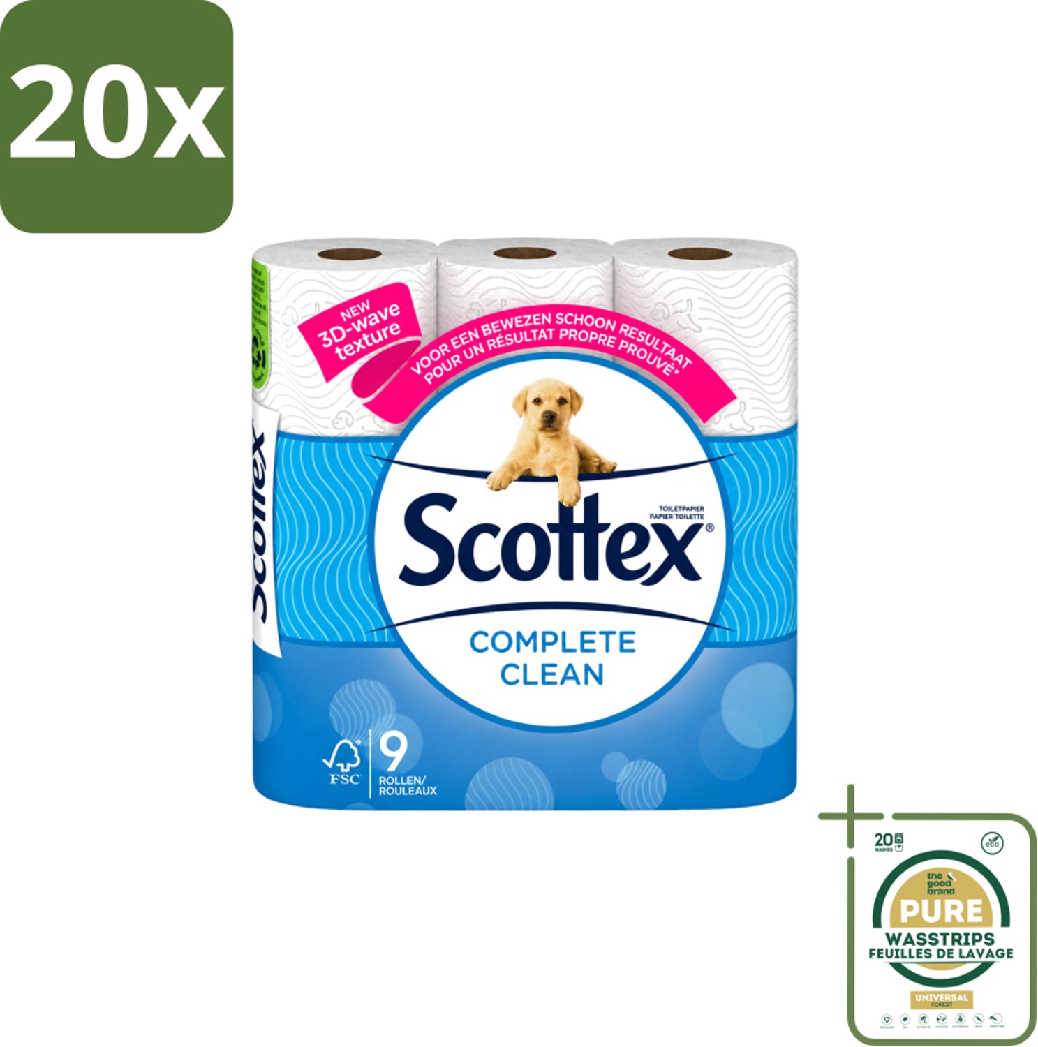 20 x Page Scottex – Toiletpapier – Complete Clean 2-laags – 9 rollen - Wasstrips - Toiletpapier - Schone Reiniging - 3D Wave™ - Extra Zacht - 2-laags