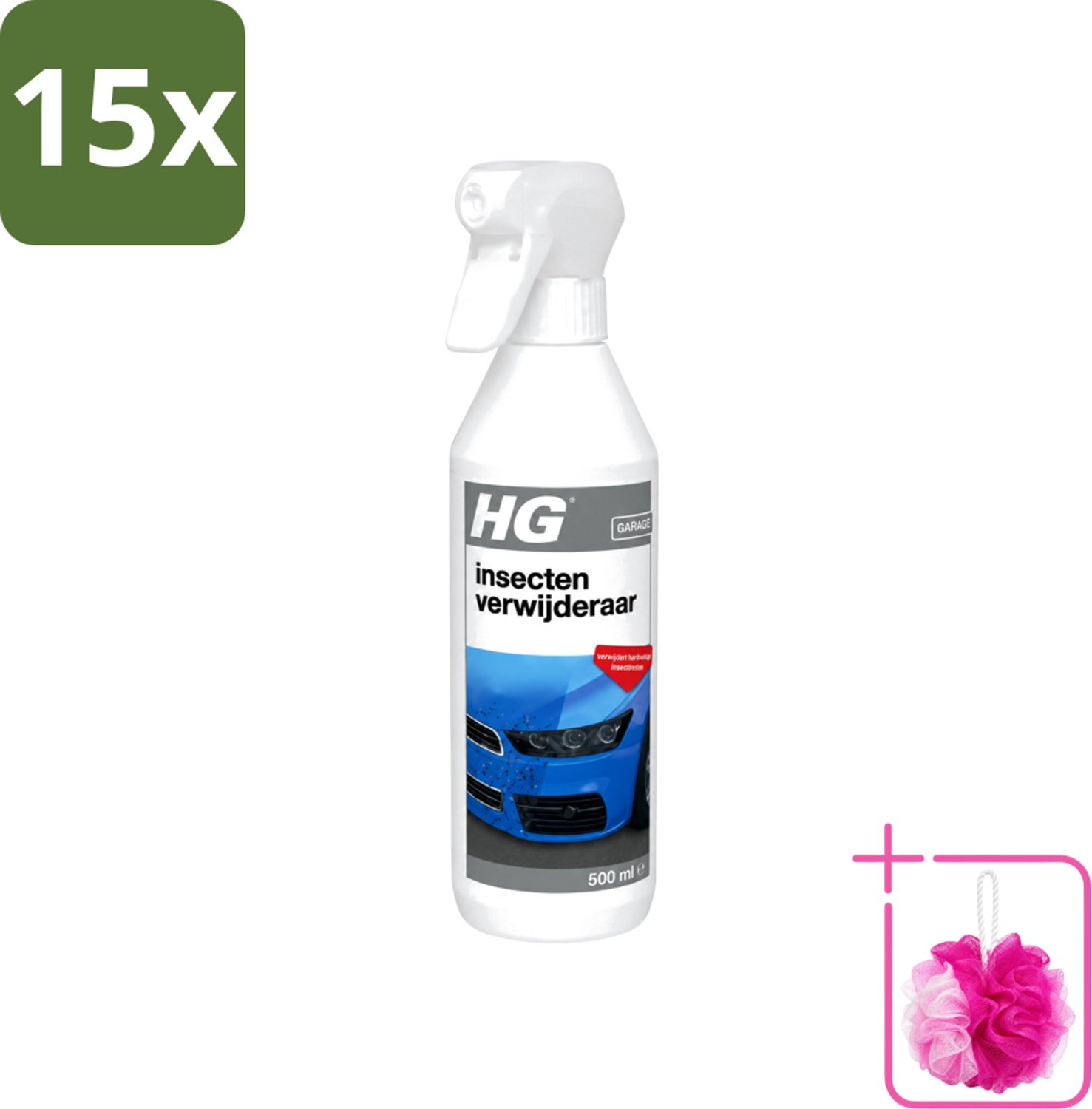 15 x HG - Insectenverwijderaar - Verwijdert Hardnekkige Insectresten - 500 ml - Bulkverpakking - Insectenverwijderaar auto - Douchemop - Insectenverwijderaar motoren