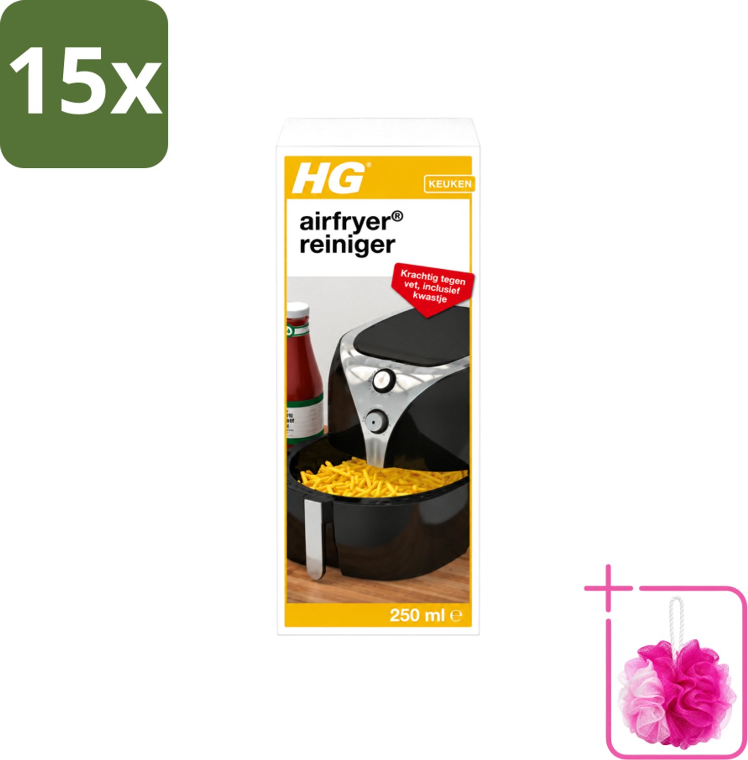 15 x HG - Airfryer Reiniger - Krachtig Tegen Vet - Inclusief Kwastje - 5 Schoonmaakbeurten - 250 ml - Bulkverpakking - Airfryer reinigen - Douchemop - Vetresten verwijderen
