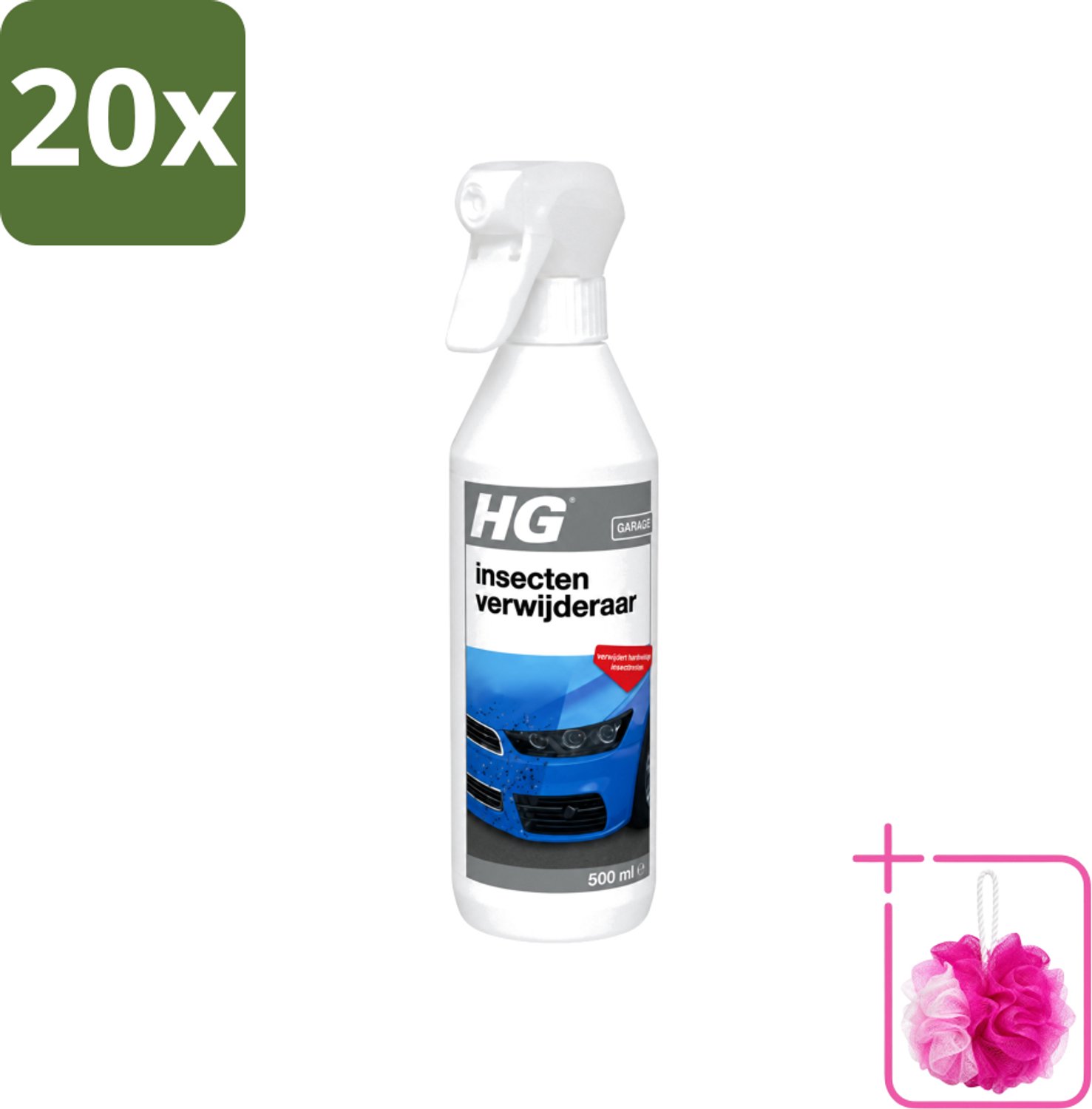 20 x HG - Insectenverwijderaar - Verwijdert Hardnekkige Insectresten - 500 ml - Bulkverpakking - Insectenverwijderaar auto - Douchemop - Insectenverwijderaar motoren