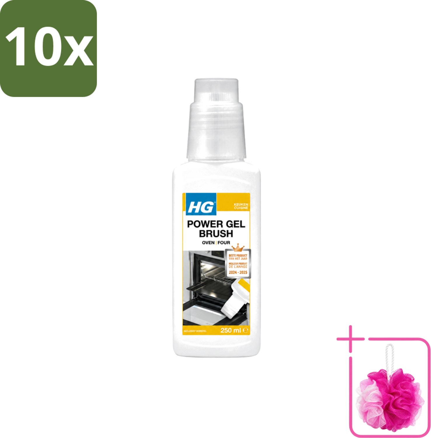 10 x HG - Power Gel Brush Oven - Zeer Hechtende Formule - Inclusief Borsteltje - 250 ml - Bulkverpakking - Oven reinigen - Douchemop - Bakplaat reinigen