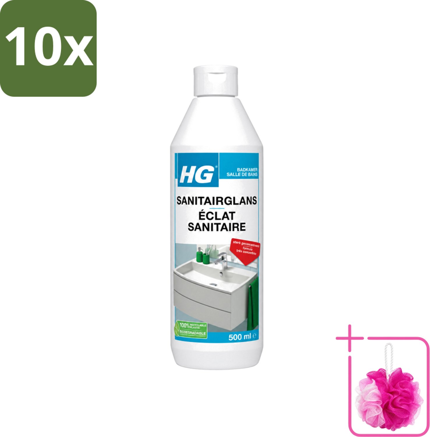 10 x HG - Badkamer - Badkamerreiniger - Extra Glans - Sterk Geconcentreerd - 500 ml - Bulkverpakking - Badkamerreiniger - Douchemop - Badkamer schoonmaken