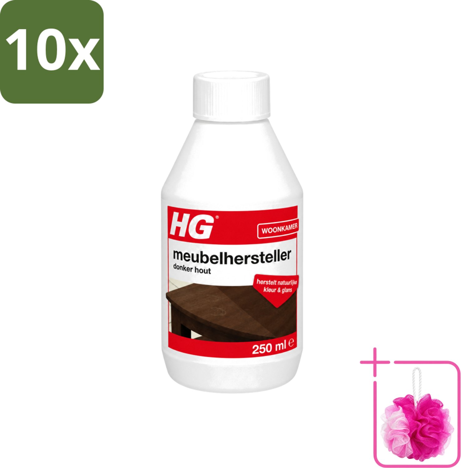 10 x HG - Meubelhersteller - Donker Hout - Herstelt Natuurlijke Kleur & Glans - 250 ml - Bulkverpakking - Meubelhersteller - Douchemop - Donker hout