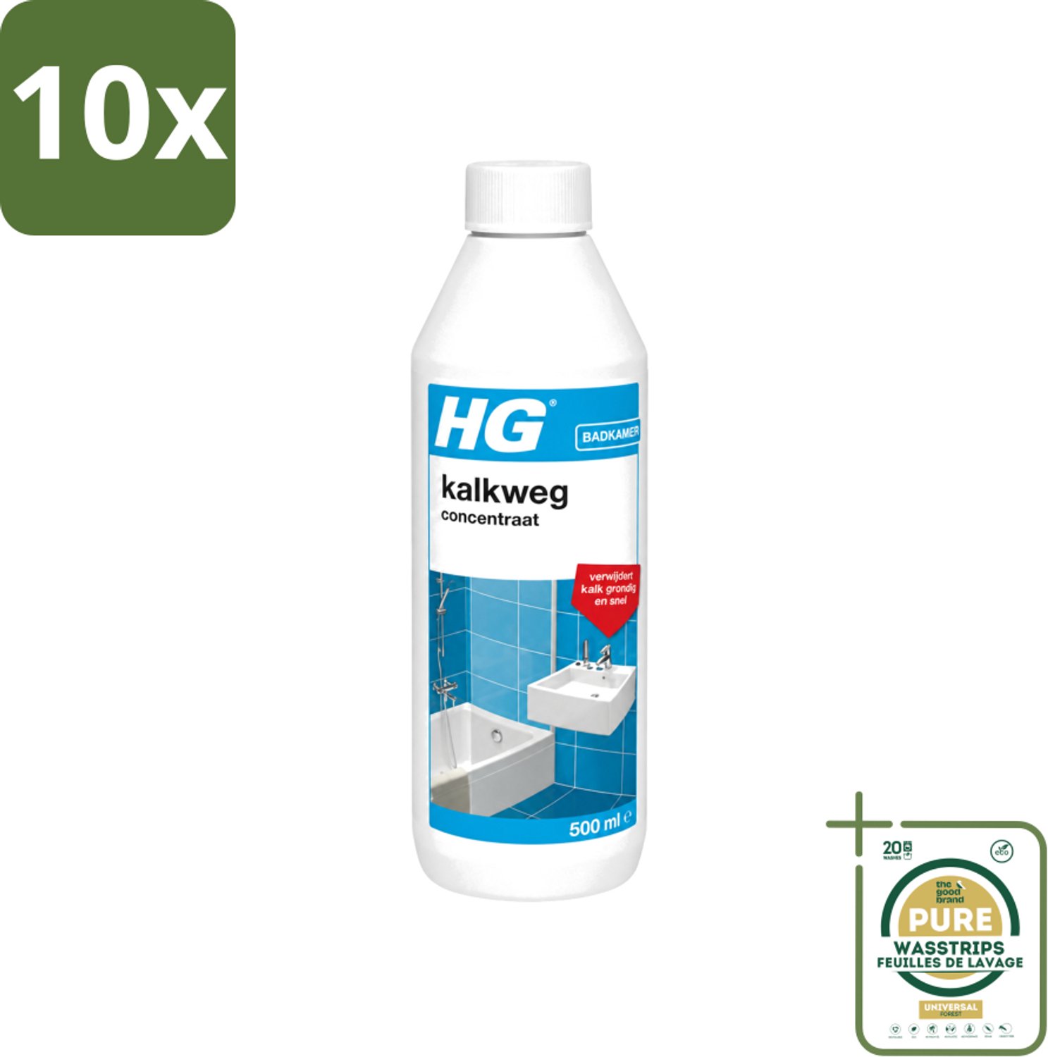 10 x HG - Badkamer - Kalkweg Concentraat - Verwijdert Kalk Grondig - 500 ml - Wasstrips - Kalk Verwijderen - Kalk Weg - Kalksteen Verwijderen - Roestvlekken Verwijderen - Urinesteen Verwijderen