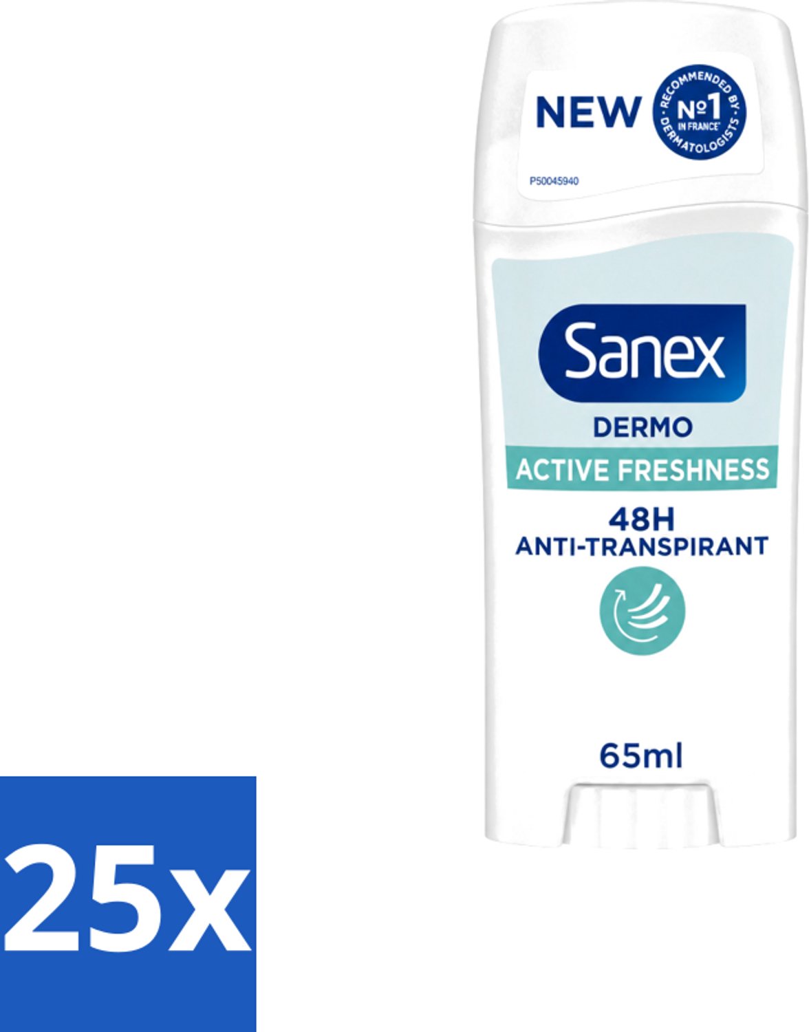 25 x Sanex – Deodorant Stick – Dermo Active Freshness – 65 ml - Voordeelverpakking - 25 stuks