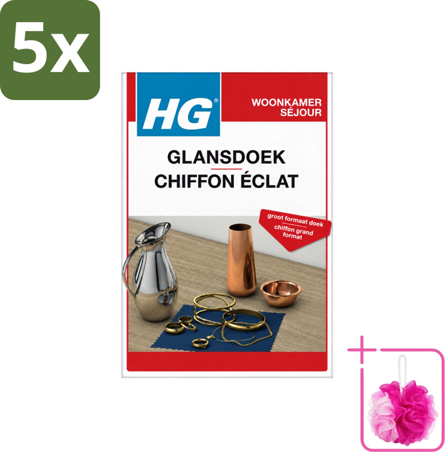5 x HG - Zilver Glansdoek - Groot Formaat - Optimale Glans - 1 Doek - Bulkverpakking - Zilveren glansdoek - Douchemop - Glans herstellen