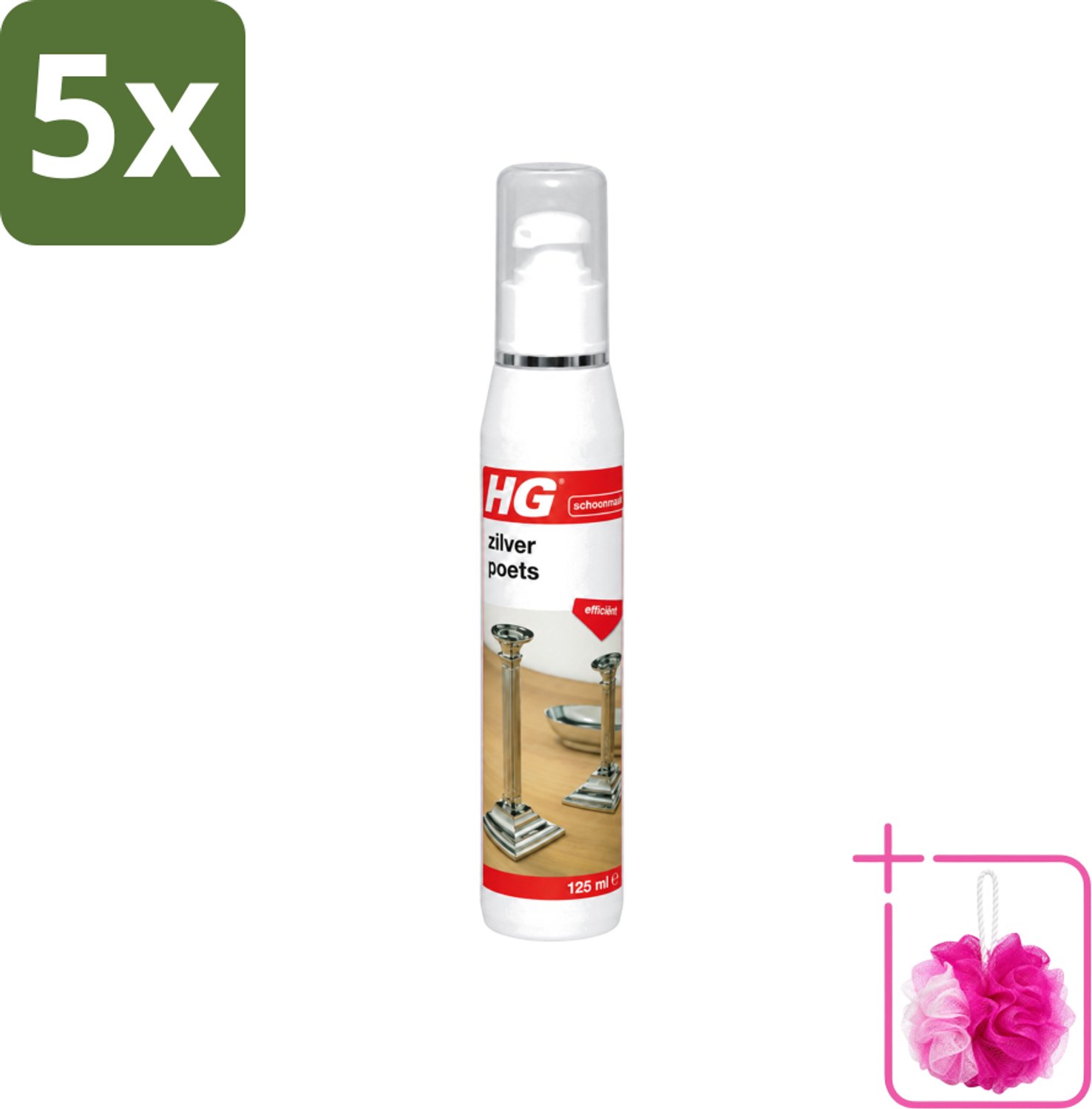 5 x HG - Zilverpoets Gel - Efficiënt - Optimale Glans & Krast Niet - 125 ml - Bulkverpakking - Zilverpoets - Douchemop - Zilver reinigen