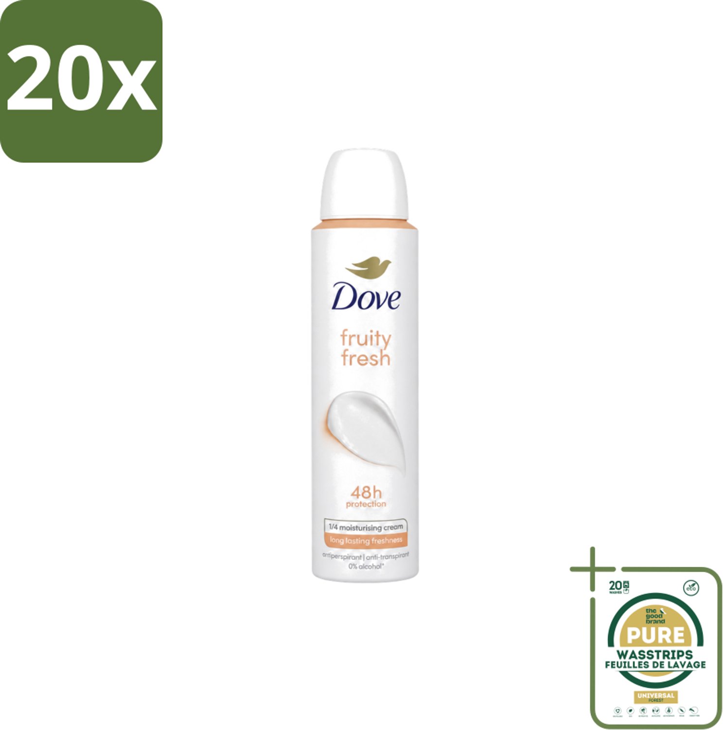 20 x Dove – Deodorant Spray – Fruity Fresh – 200 ml - Wasstrips - Anti-transpirant Spray - Zweetgeur - Okselgeur - Fris - Fruitig