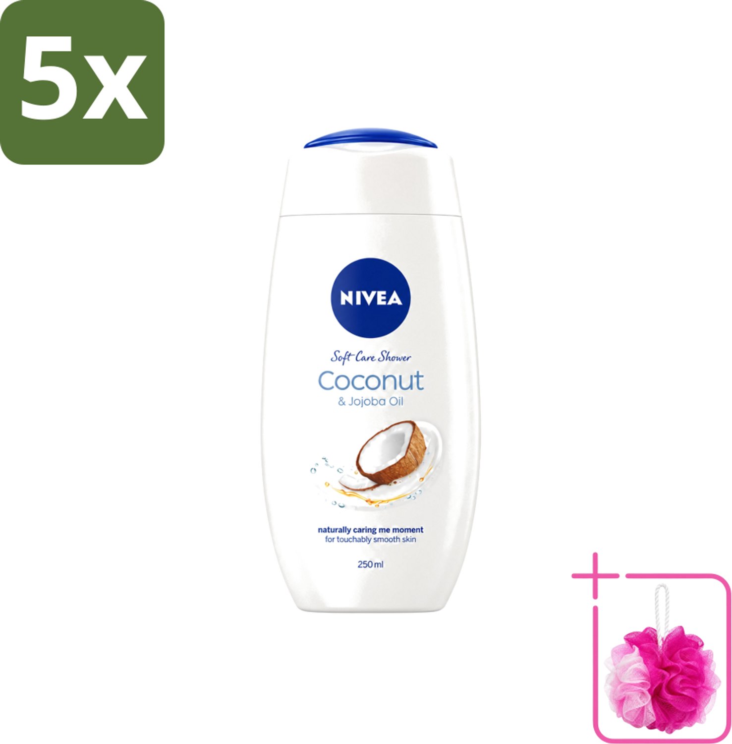 5 x Nivea - Huid Beschermende Douchecreme - Kokosnoot - 250 ml - Bulkverpakking - Douchecrème - Douchemop - Kokosnoot