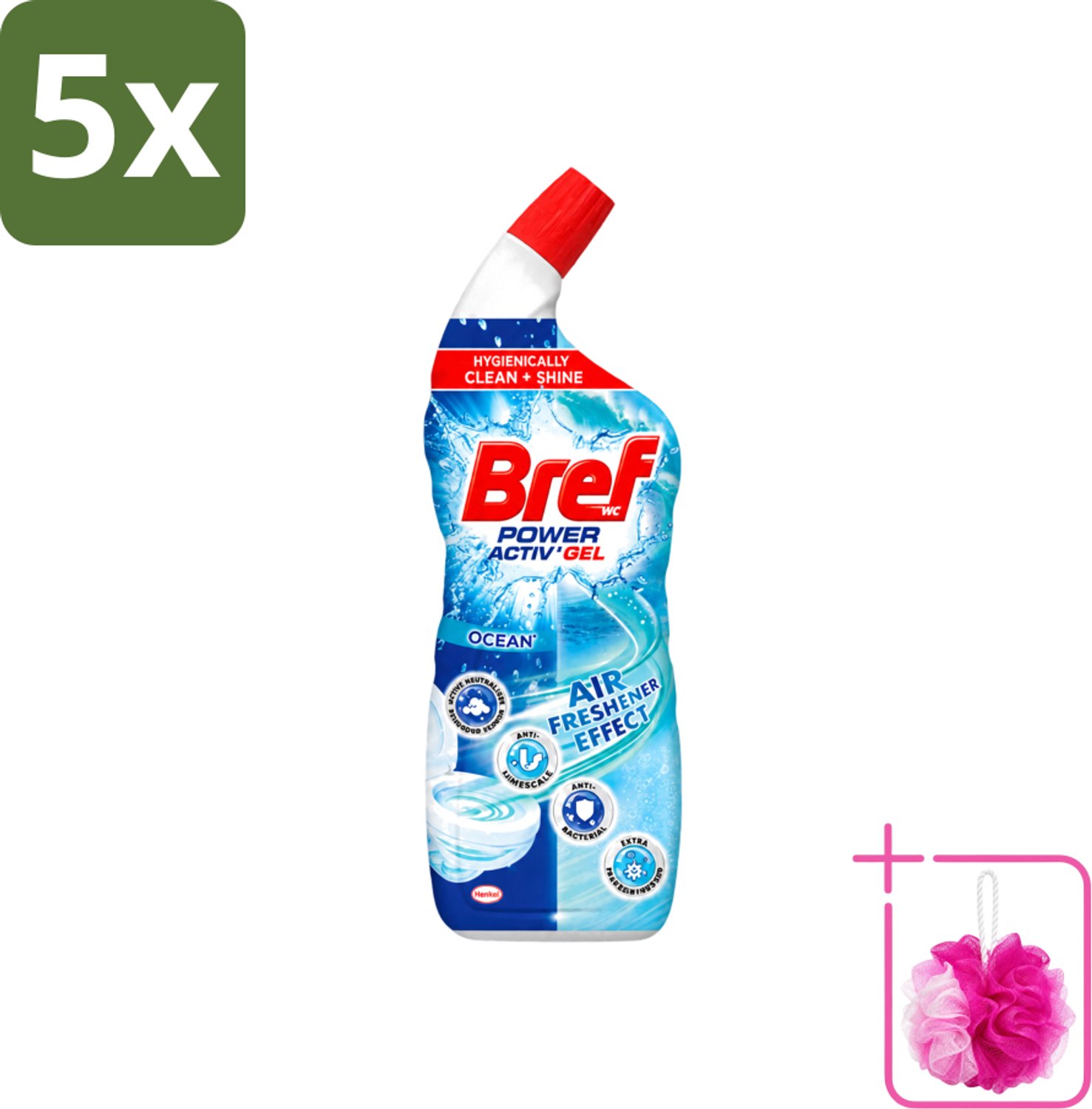 5 x Bref WC - Power Activ+ - Toiletreiniger - Anti-Kalk - Oceaan - 700 ml - Bulkverpakking - Toiletreiniger - Douchemop - Hygiëne