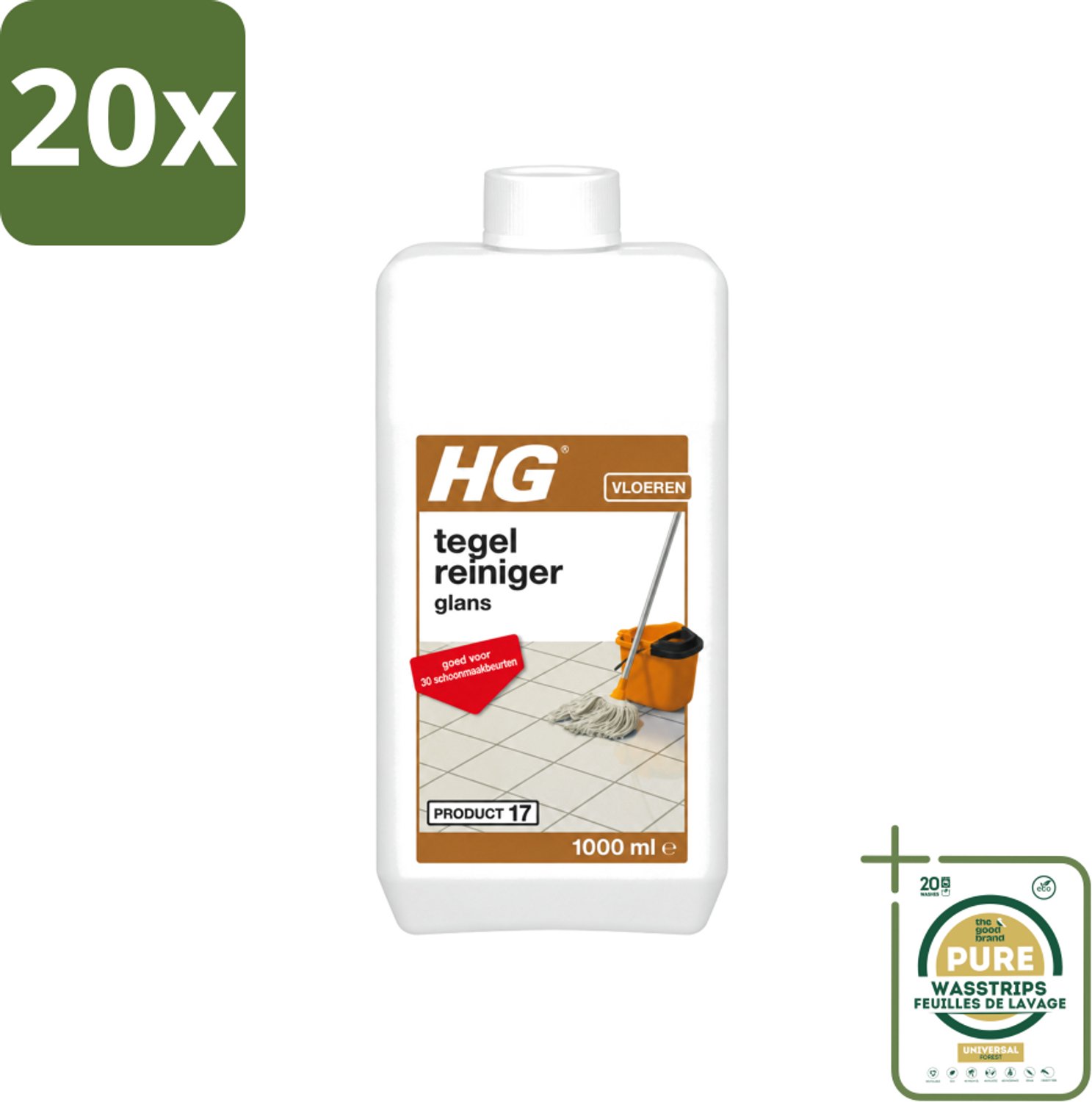 20 x HG - Vloeren - Tegelreiniger Glans - Biologisch Afbreekbaar - 1L - Wasstrips - Tegelreiniger - Glans Herstellen - Biologisch Afbreekbaar - Vloer Reinigen - Tegel Reinigen