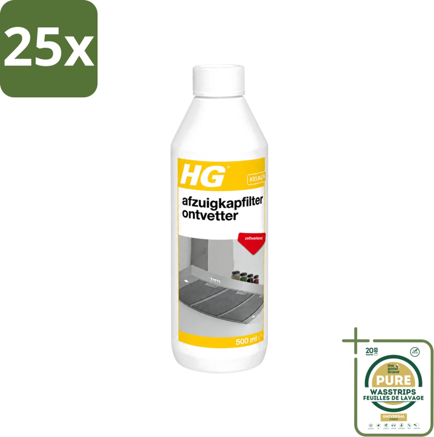 25 x HG - Afzuigkapfilter Ontvetter - Zelfwerkend - 500 ml - Wasstrips - Afzuigkapfilter - Ontvetter - Afzuigkap Reinigen - Vet Verwijderen - Afzuigkap Filter
