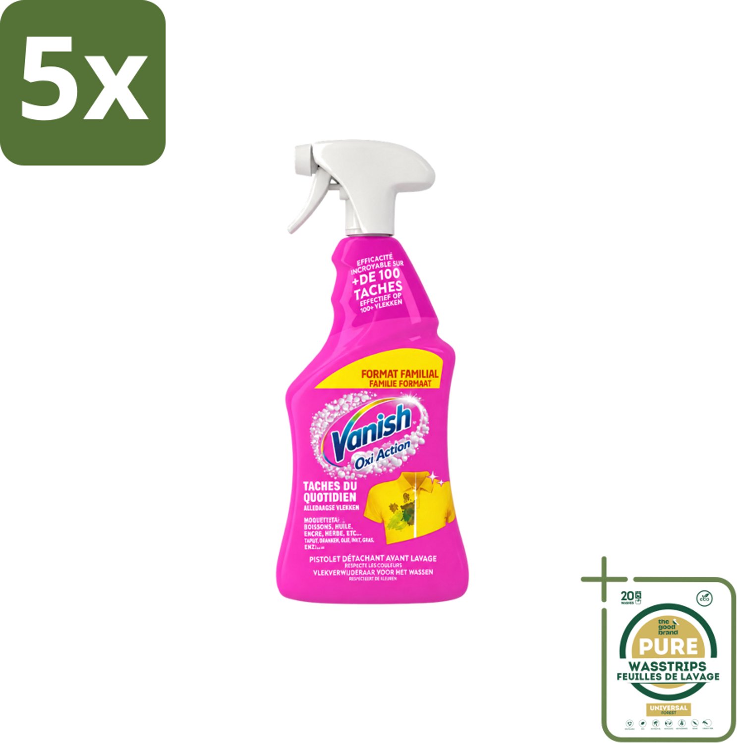 5 x Vanish – Vlekverwijderaar Spray – Oxi Action 4-in-1 – 940 ml - Wasstrips - Vlekverwijderaar - Wasmiddel - Vlekken Verwijderen - Kleurverlies Voorkomen - Vetvlekken Verwijderen