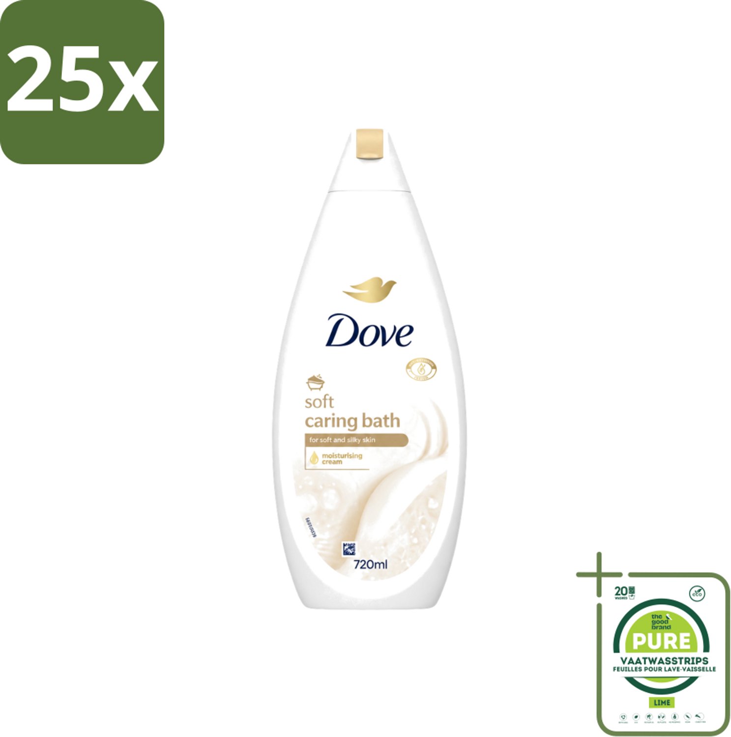 25 x Dove – Badcrème – Soft – 720 ml - Grootverpakking - Vaatwasstrips - Douchegel - Zachte Reiniging - Zijdeachtige Huid - Glycerine - Huidverzorging