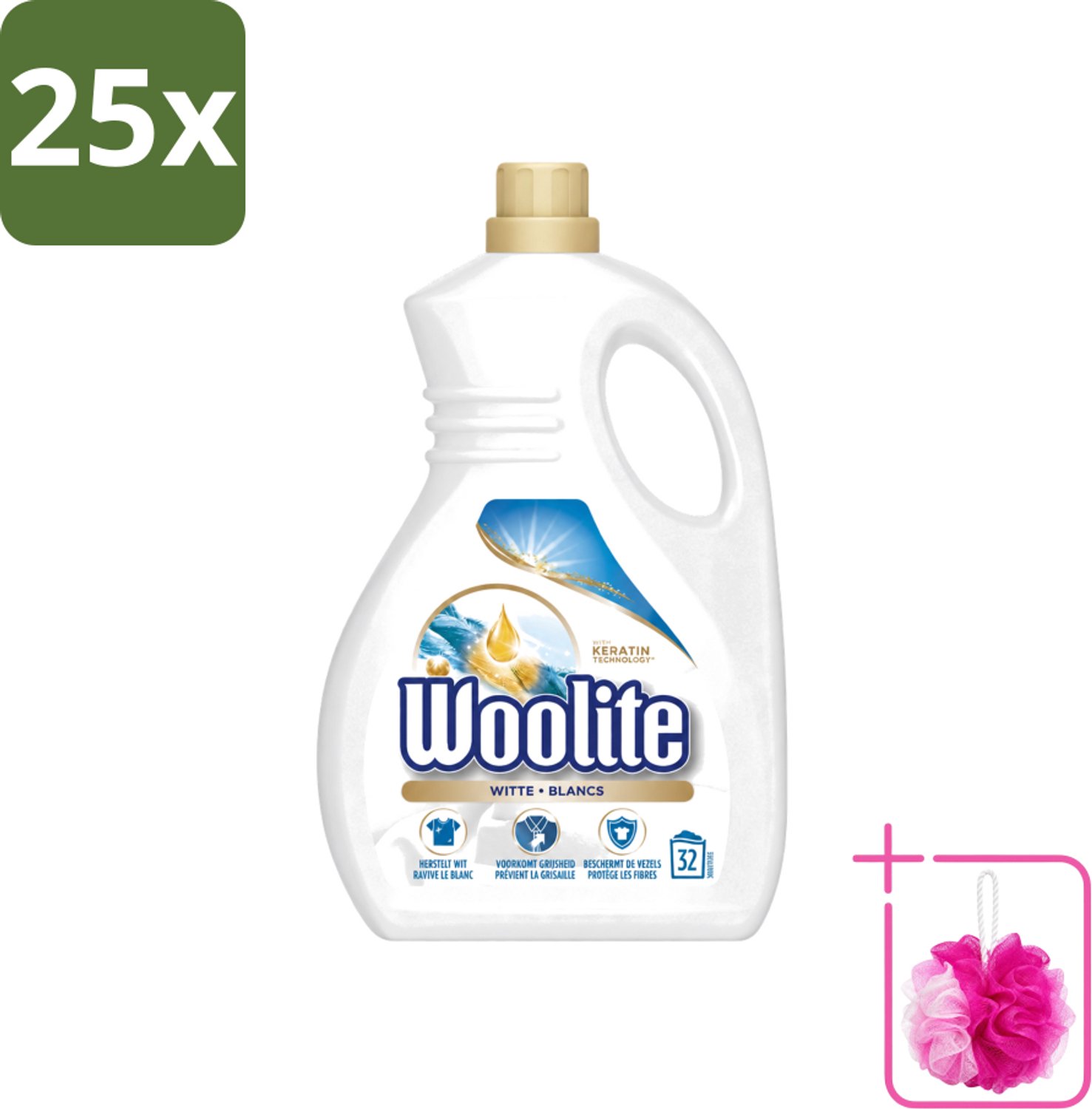 25 x Woolite White - Vloeibaar Wasmiddel - Met Keratine - Witte Was - 32 Wasbeurten - 1,9L - Bulkverpakking - Wasmiddel Wit - Douchemop - Keratine Wasmiddel