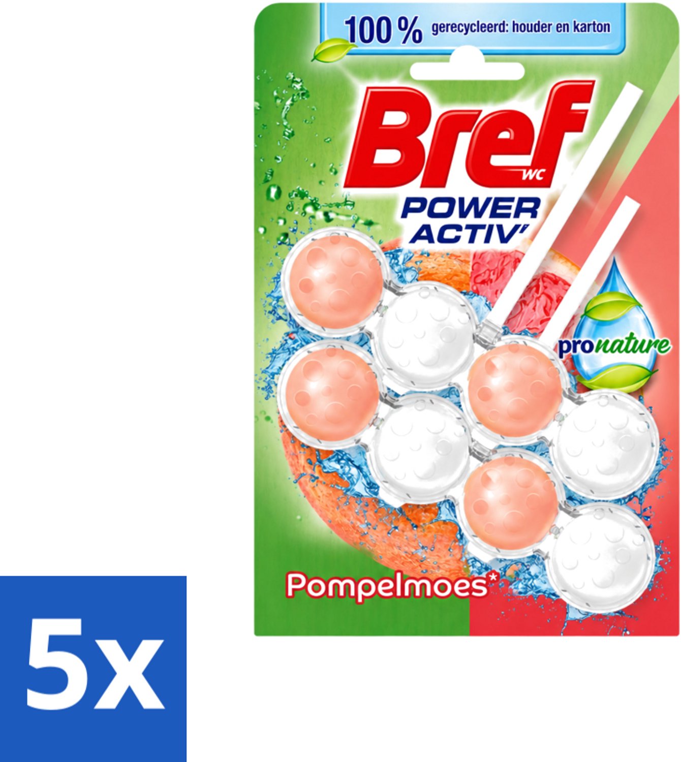 5 x Bref – Toiletblok – Pronature Pompelmoes – Duo Pack - Voordeelverpakking - 5 stuks