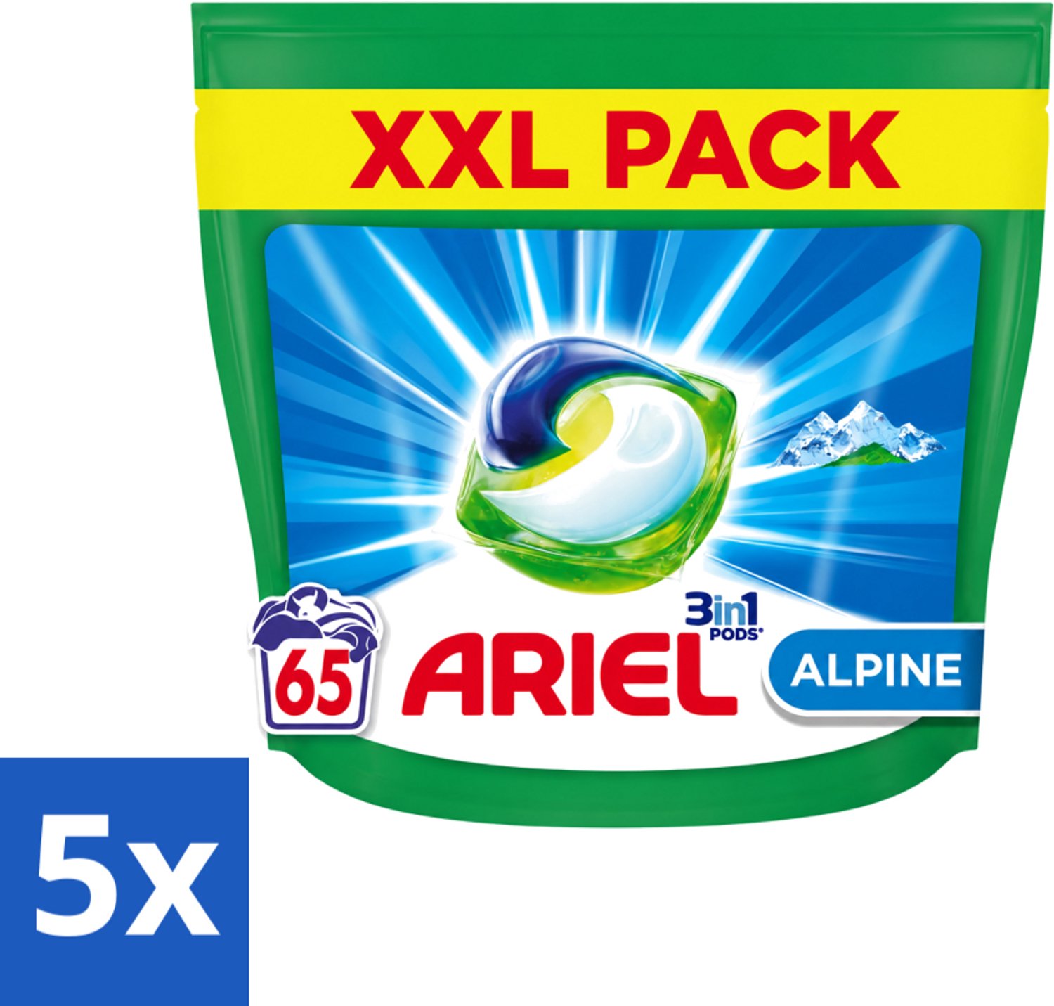 5 x Ariel – Pods 3in1 – Alpine – 1319 g – 65 wasbeurten - Voordeelverpakking - 5 stuks