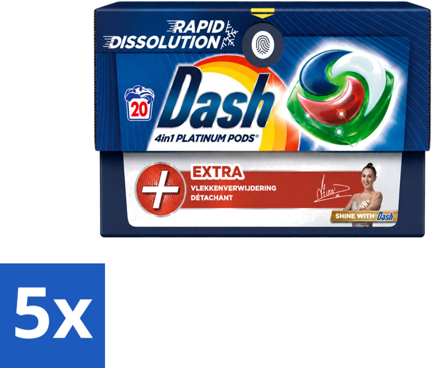 5 x Dash – Wasmiddel Pods 4-in-1 Platinum – Extra Vlekkenverwijdering – 20 Capsules - Voordeelverpakking - 5 stuks