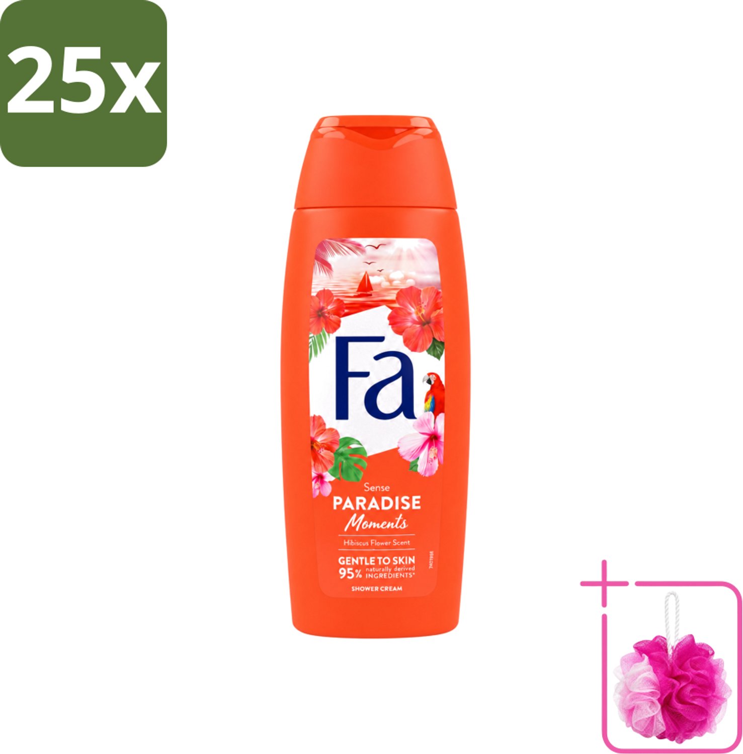 25 x Fa - Paradise Moments - Douchecrème - Hibiscusbloem - 250 ml - Bulkverpakking - Douchecrème hibiscusbloem - Douchemop - Vegan douchecrème