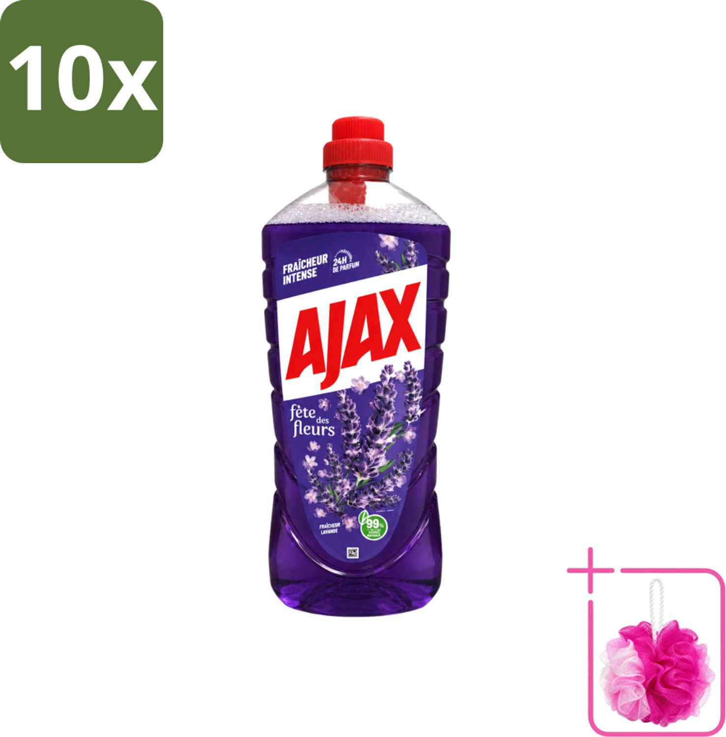10 x Ajax – Allesreiniger – Lavendel – 1,25 L - Bulkverpakking - Allesreiniger lavendel - Douchemop - Reiniging