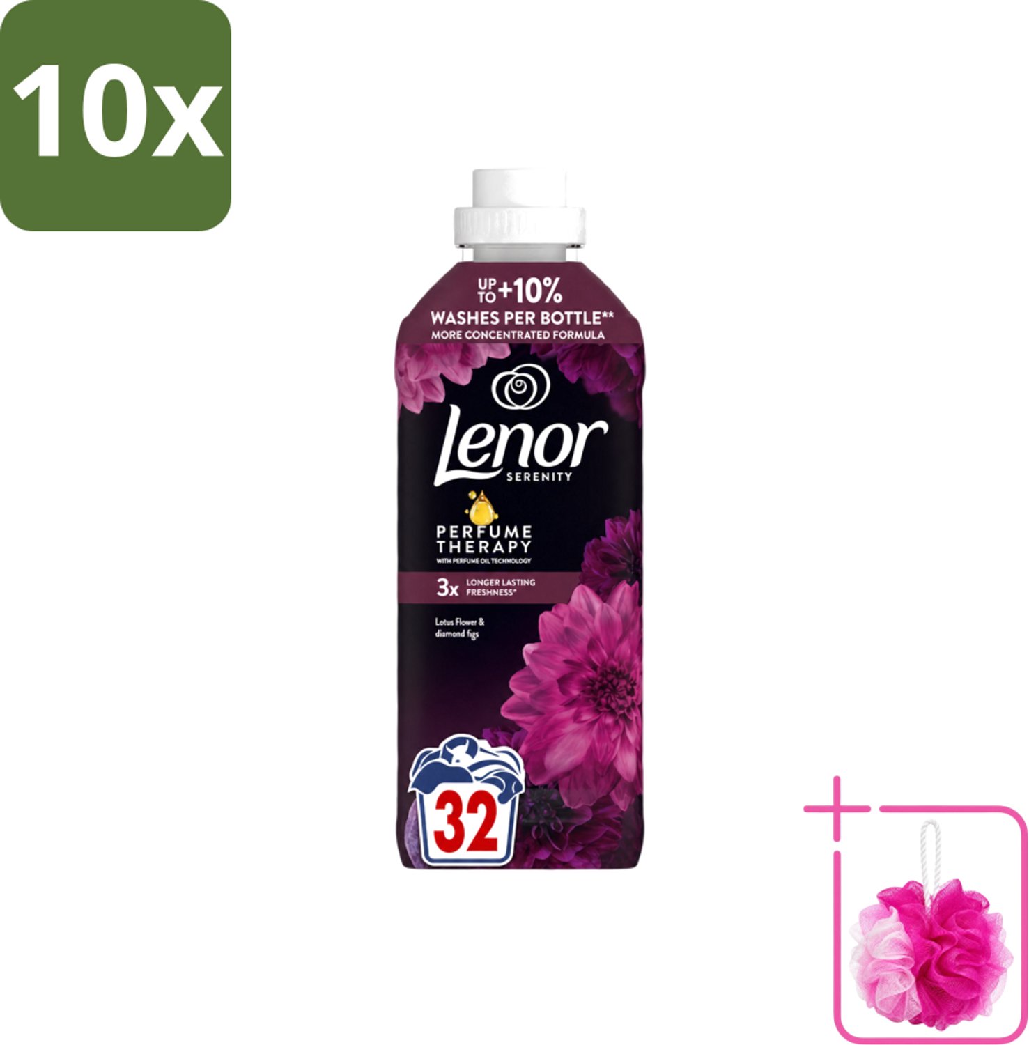 10 x Lenor – Wasverzachter – Lotus Flower & Diamond Figs – 32 Wasbeurten – 675 ml - Bulkverpakking - Wasverzachter - Douchemop - Wasmachine