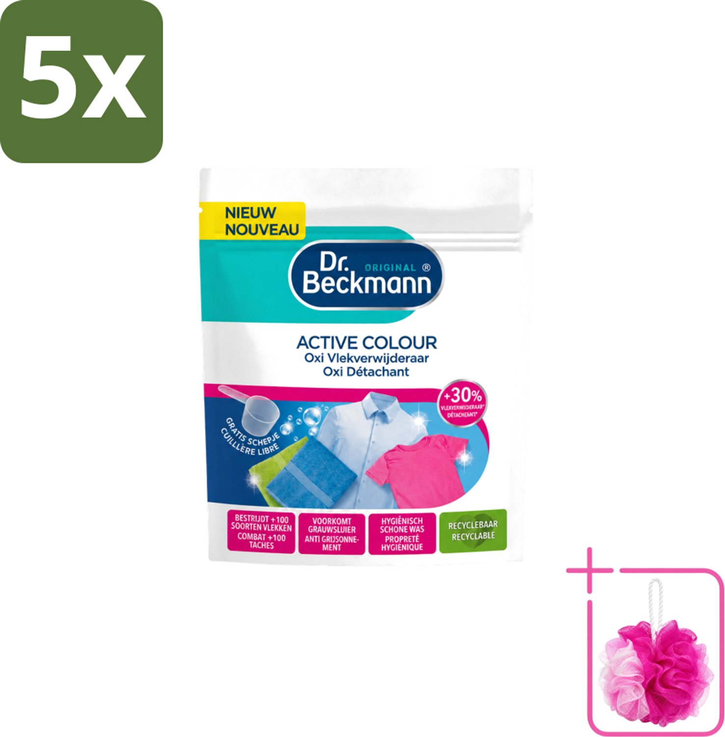 5 x Dr. Beckmann – Active Colour Oxi – Vlekverwijderaar – 400 g - Bulkverpakking - Vlekverwijdering - Douchemop - Kleurbehoud